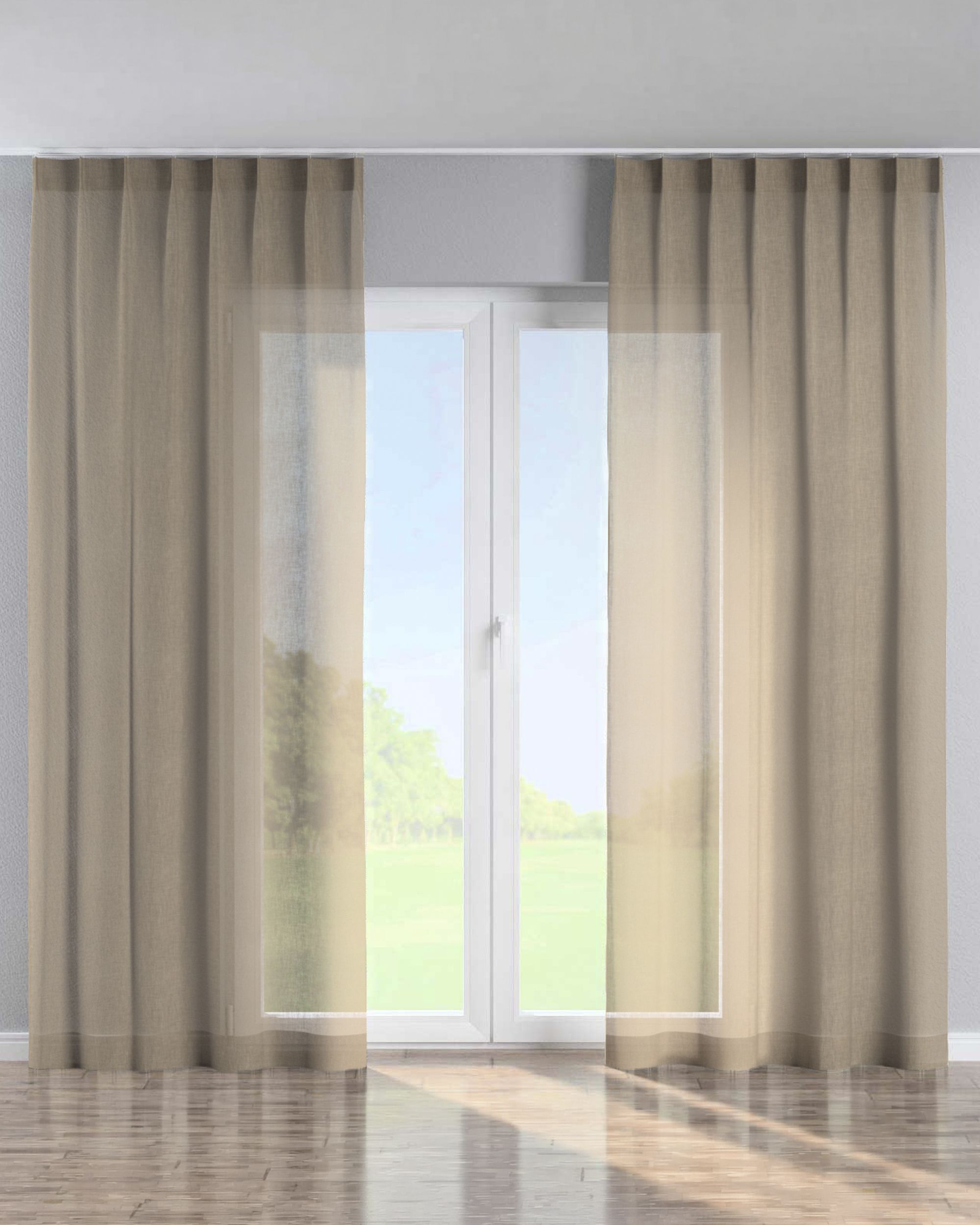 Gordijn met enkele plooi kleur product beige stof met structuur