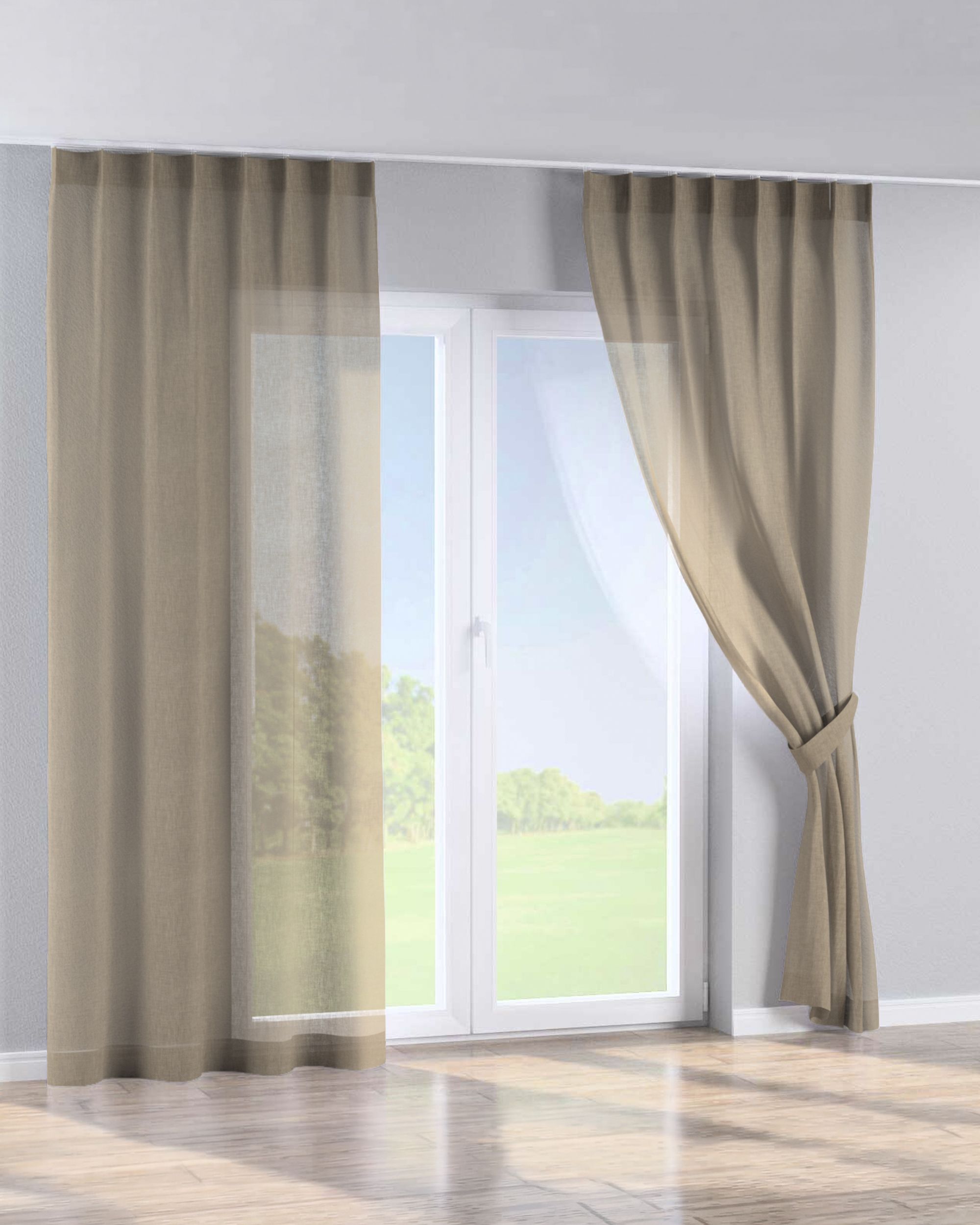 Gordijn met enkele plooi kleur product beige stof met structuur (hover)