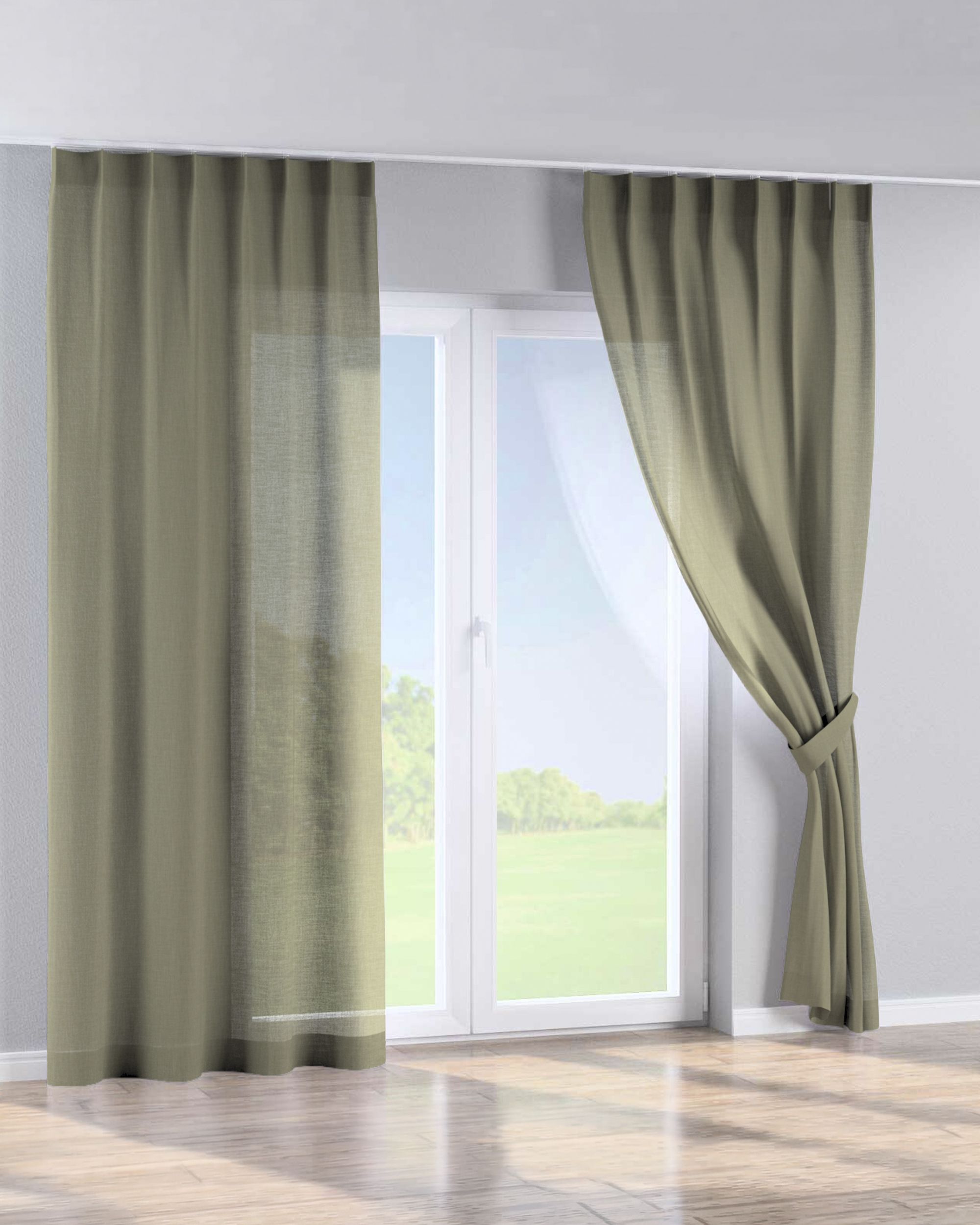 Gordijn met enkele plooi kleur product groen stof met structuur (hover)