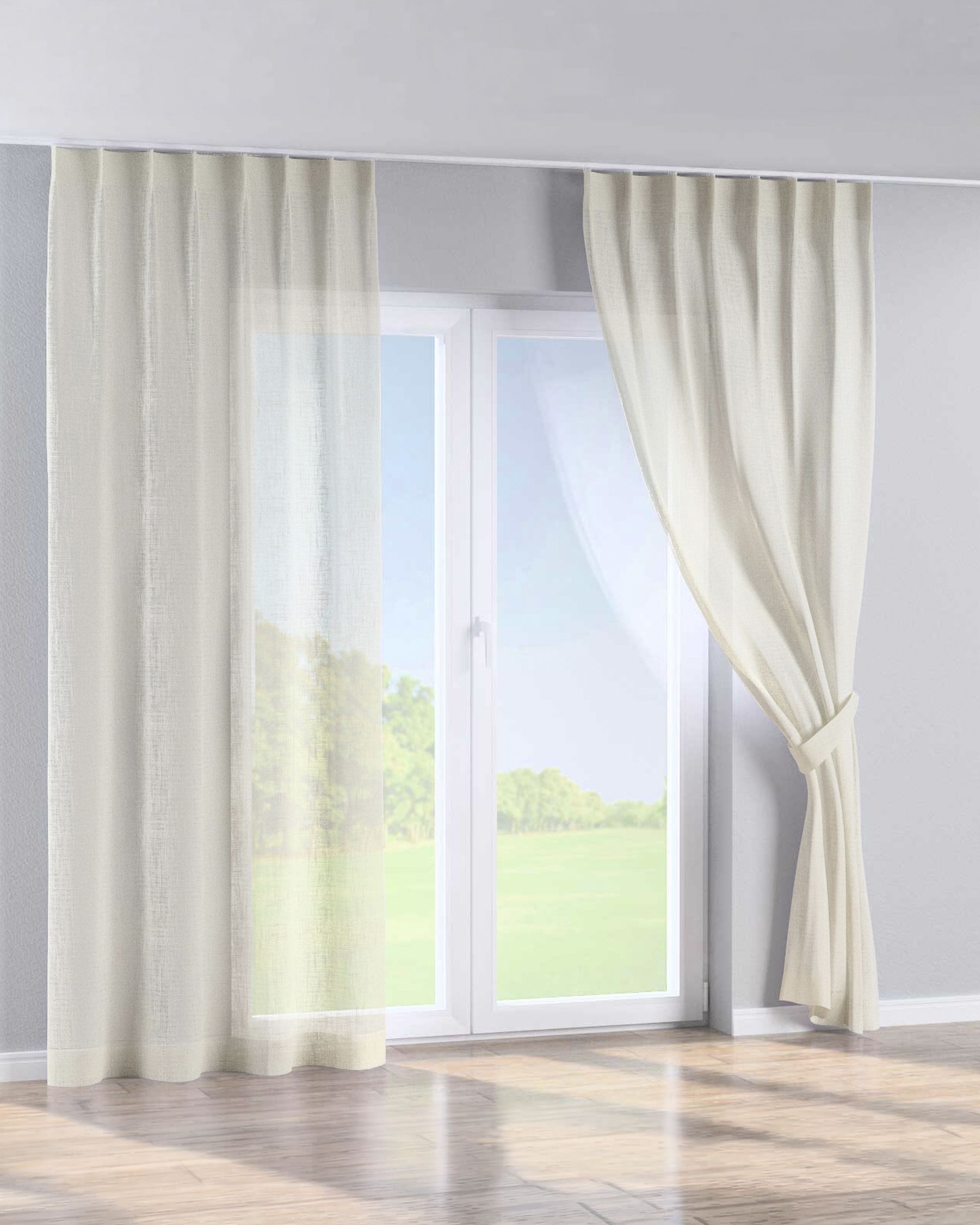 Gordijn met enkele plooi kleur product wit stof halftransparant, glanzend, met structuur (hover)