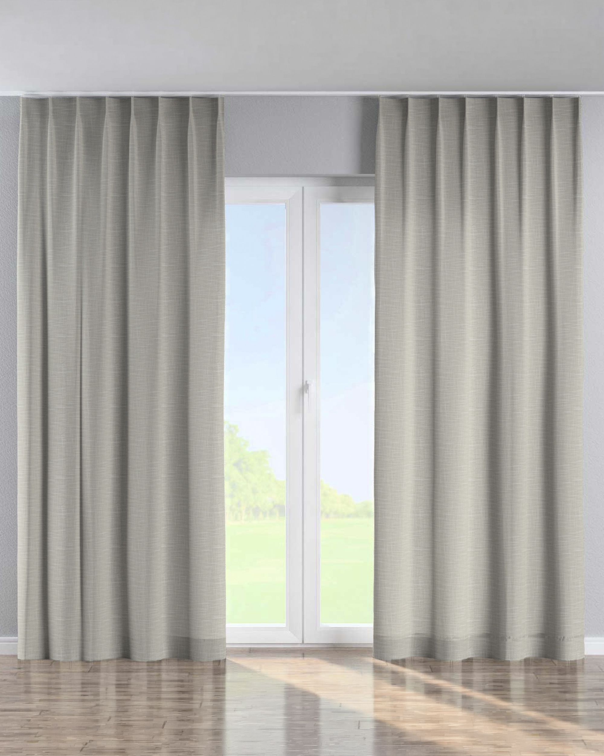 Gordijn met enkele plooi kleur product beige stof met structuur