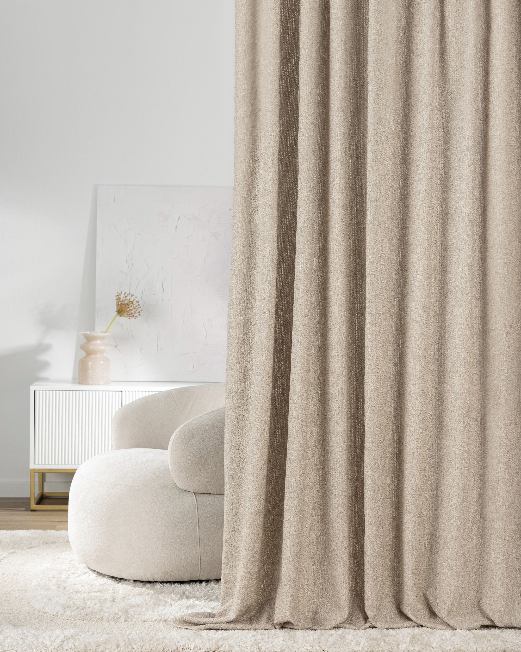 Gordijn met enkele plooi kleur product beige stof met structuur (hover)