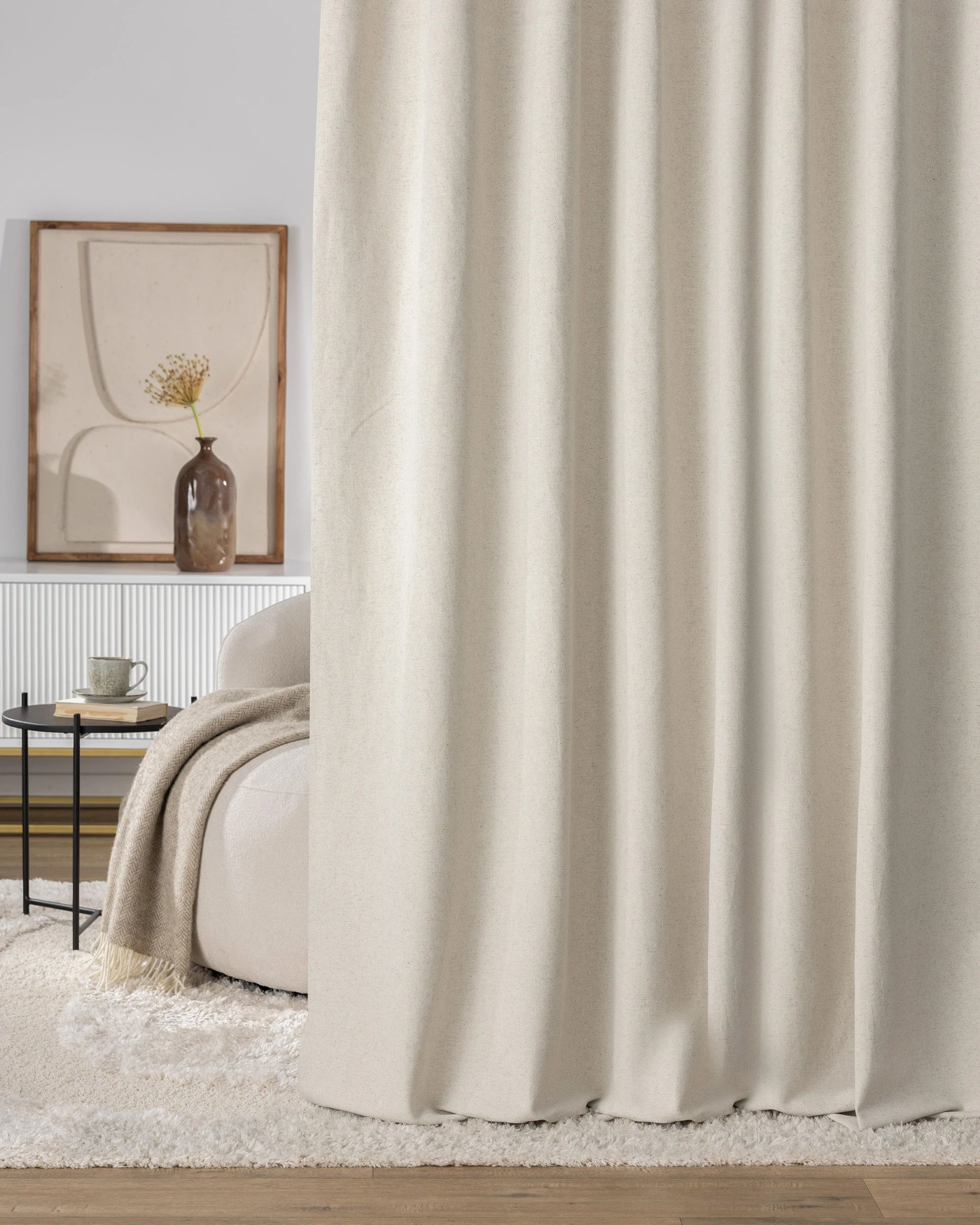 Gordijn met enkele plooi kleur product beige stof met structuur (hover)