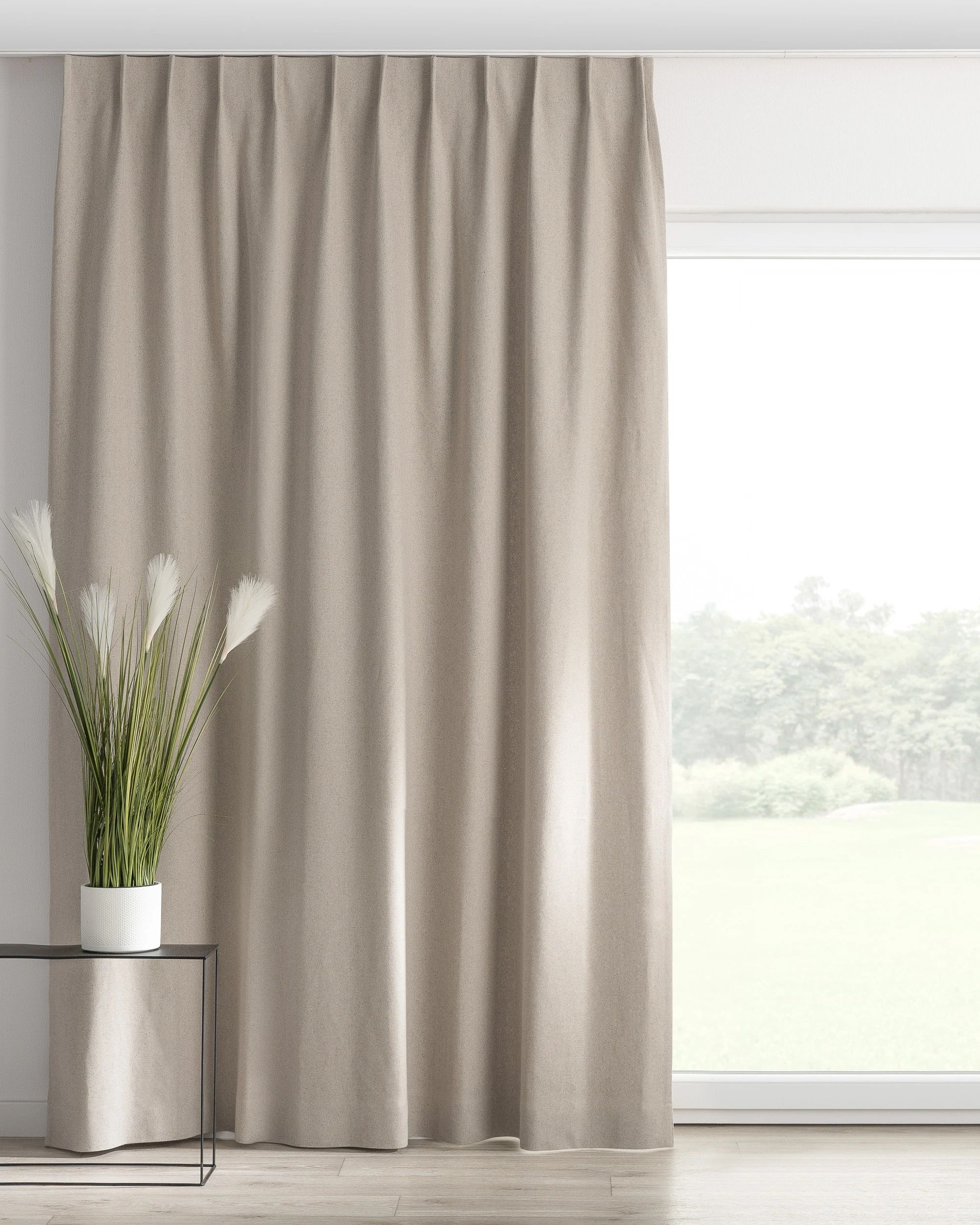 Gordijn met enkele plooi kleur product beige stof met structuur