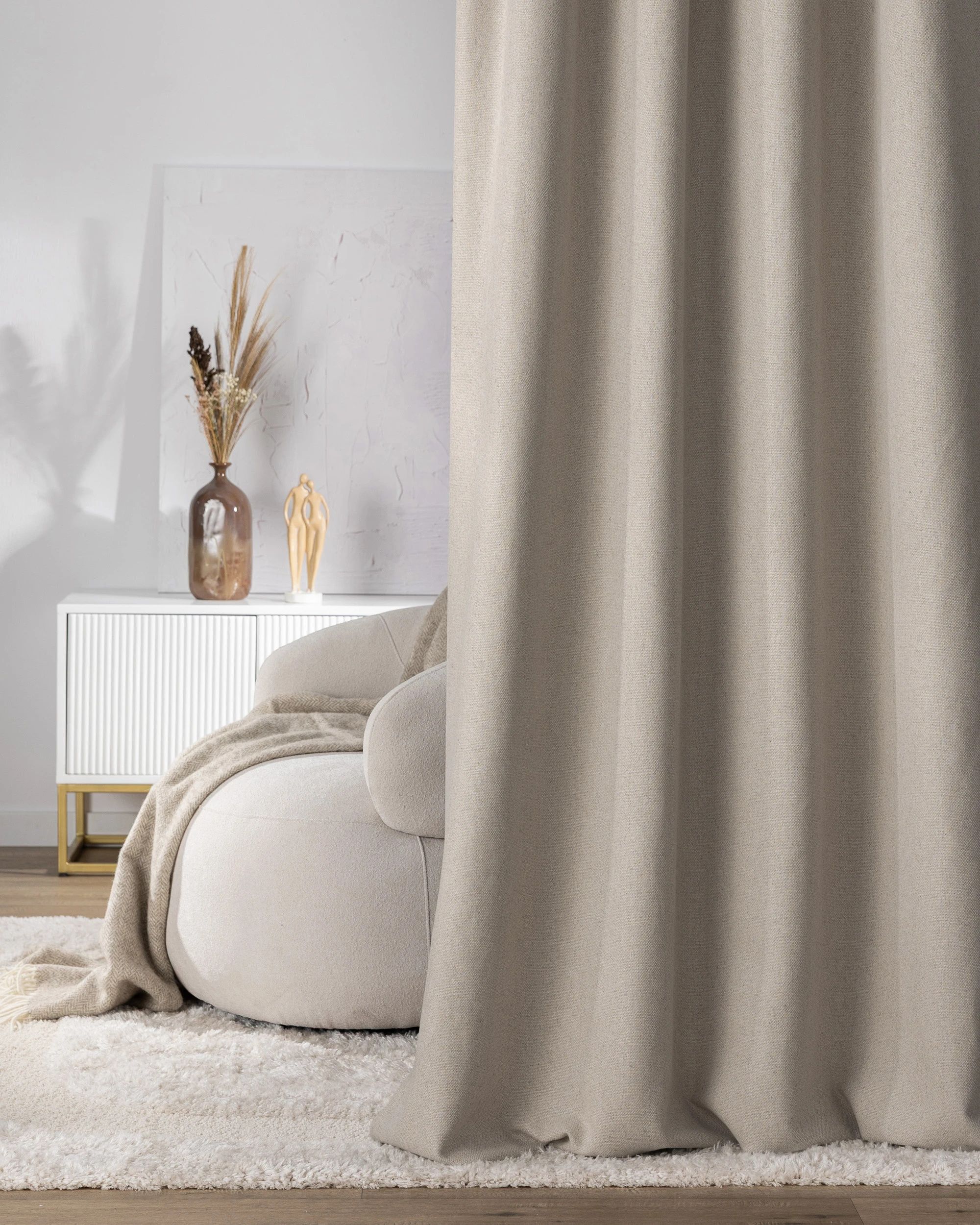 Gordijn met enkele plooi kleur product beige stof met structuur (hover)