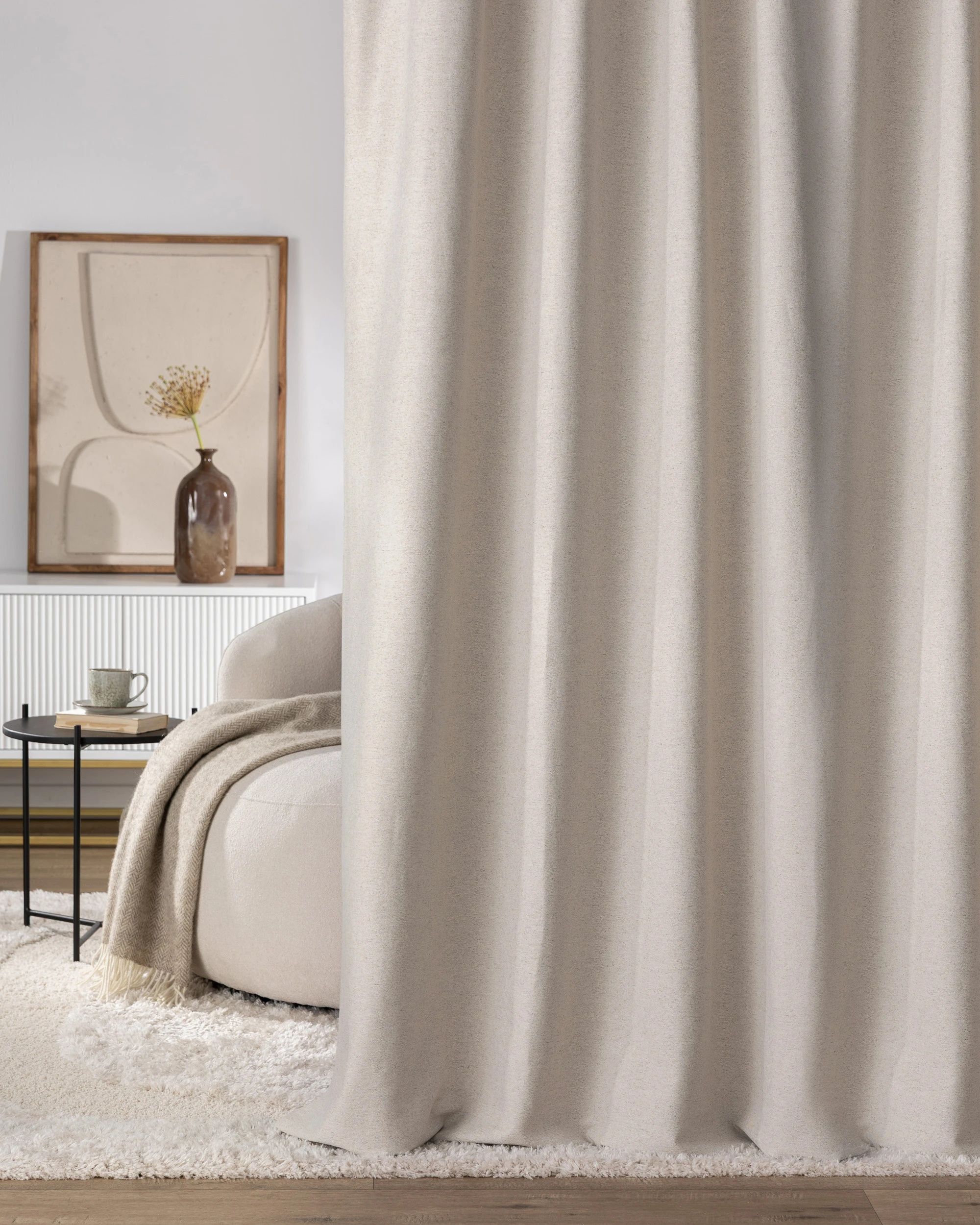 Gordijn met enkele plooi kleur product beige stof met structuur (hover)