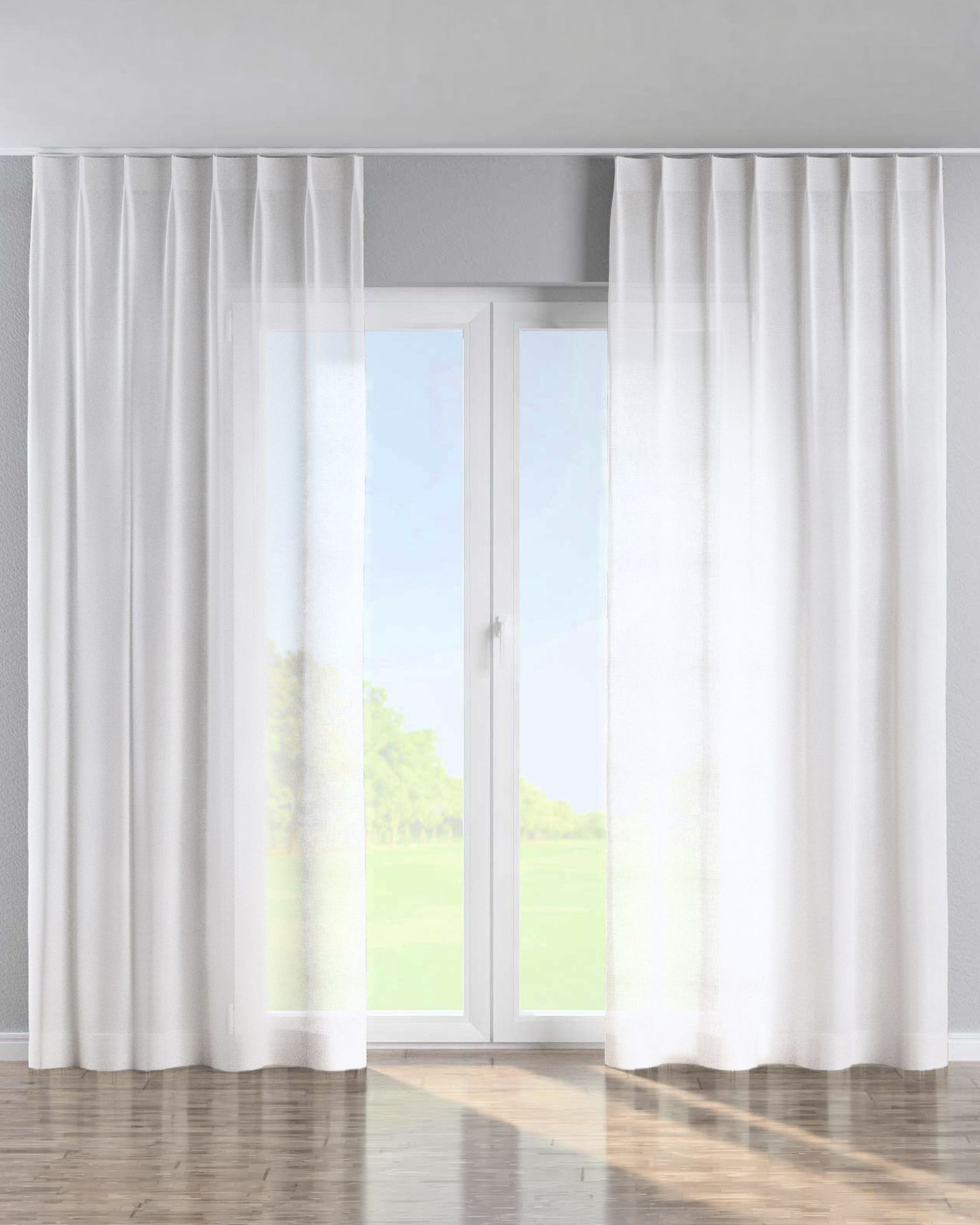 Gordijn met enkele plooi kleur product wit stof halftransparant, met structuur