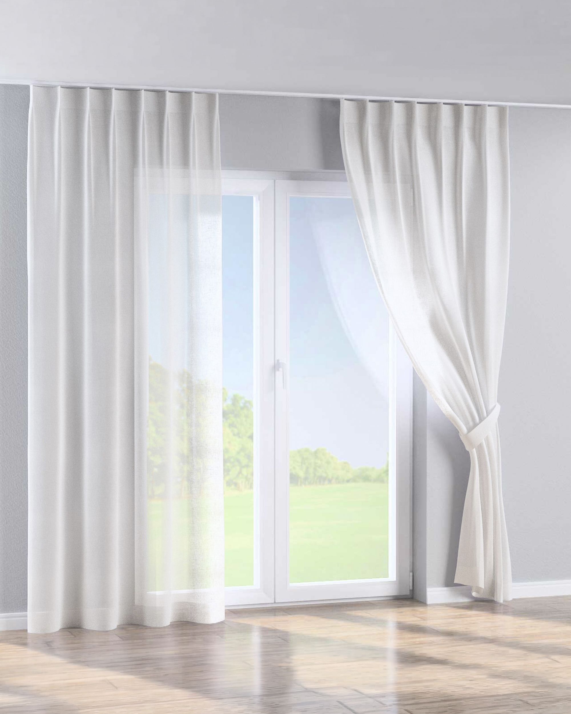 Gordijn met enkele plooi kleur product wit stof halftransparant, met structuur (hover)