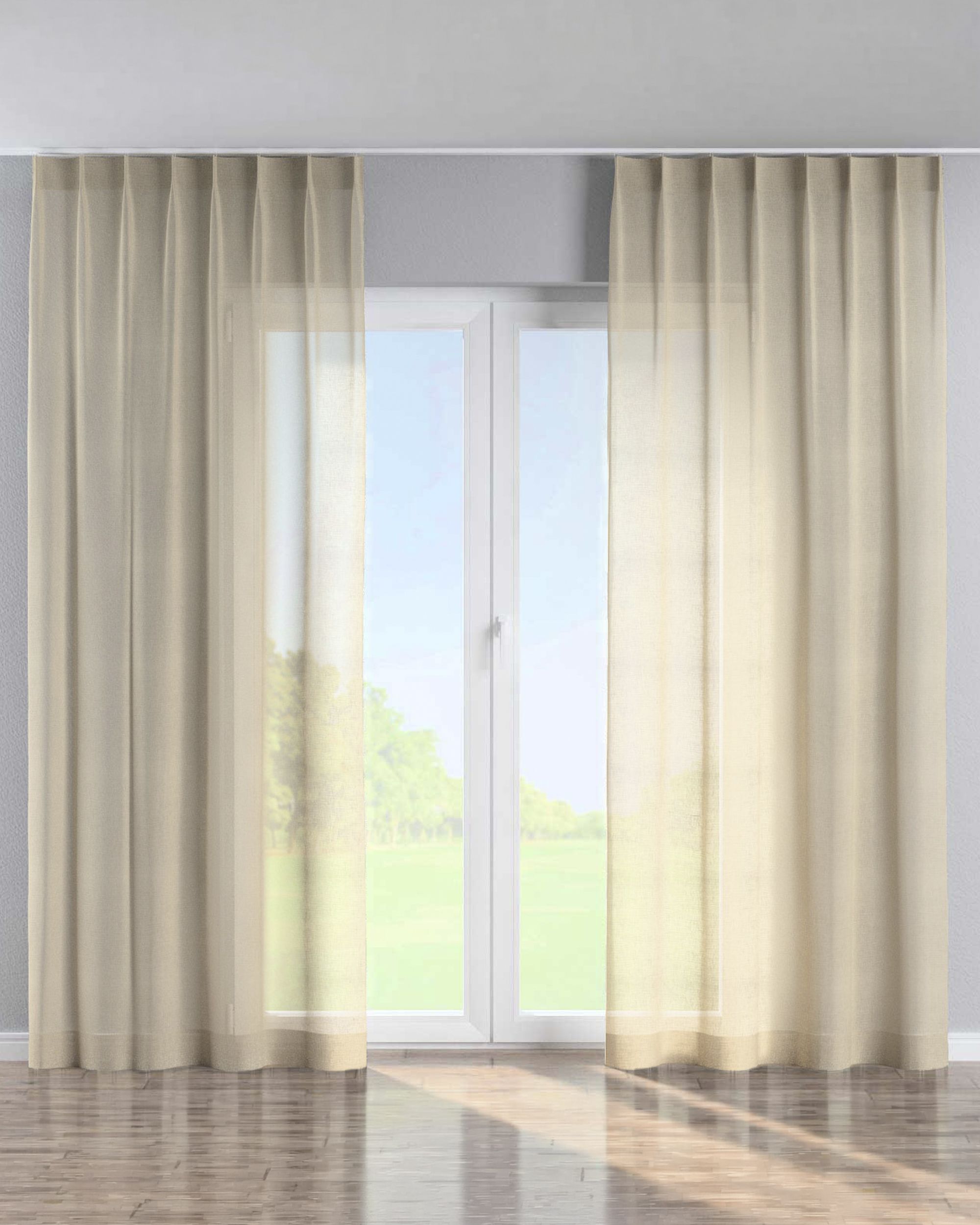 Gordijn met enkele plooi kleur product beige stof halftransparant, met structuur