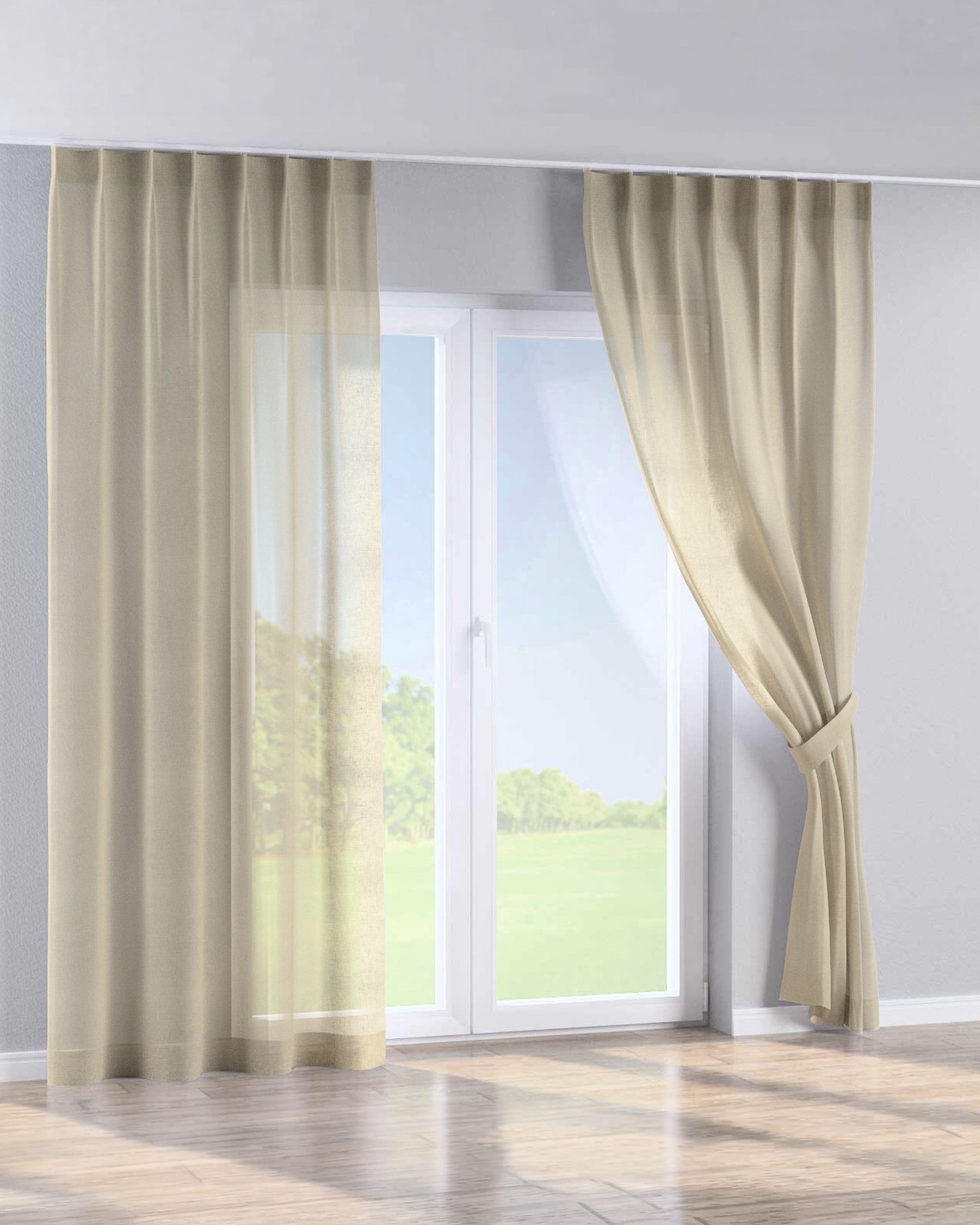 Gordijn met enkele plooi kleur product beige stof halftransparant, met structuur (hover)