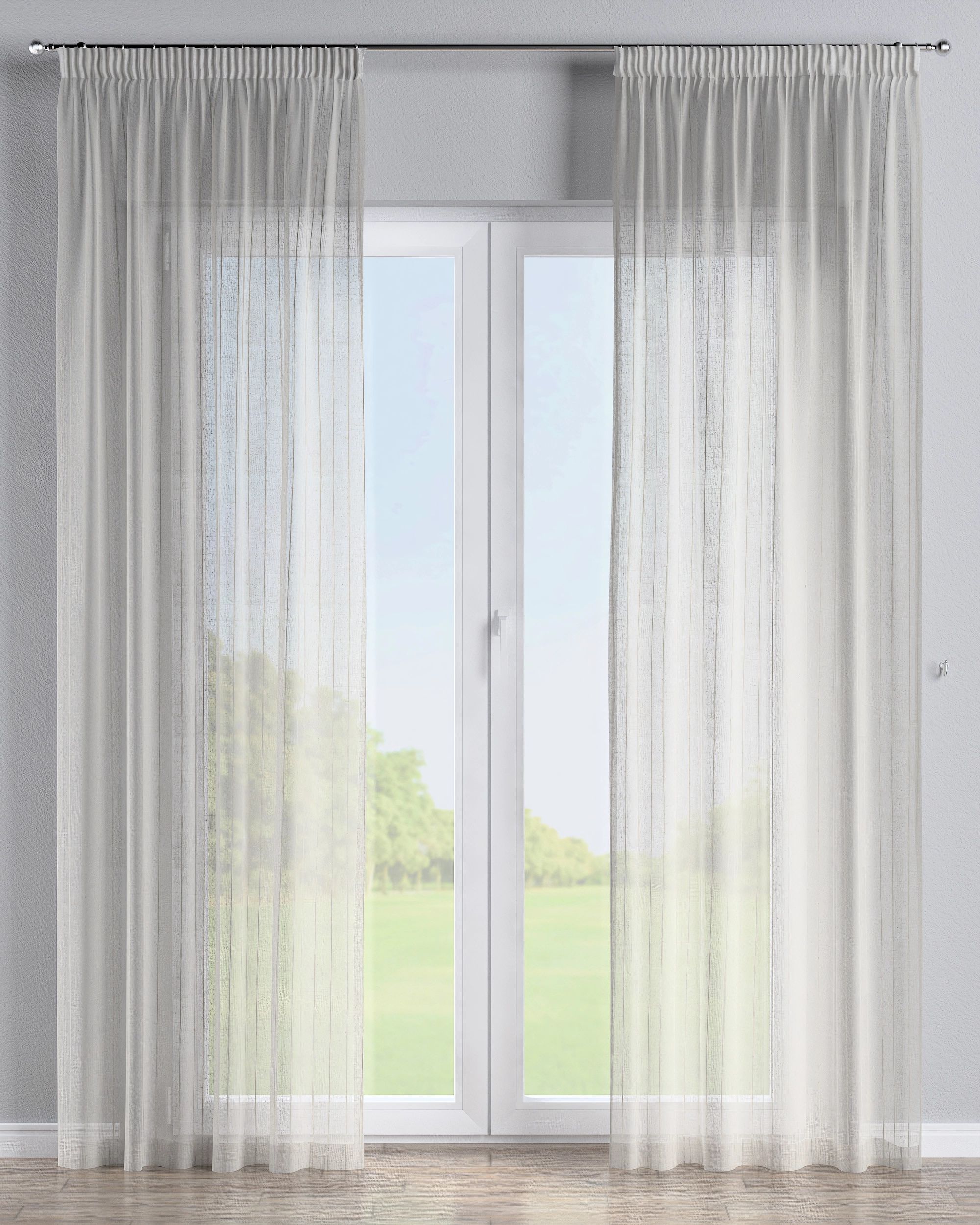 Gordijn met plooiband kleur product beige stof halftransparant, met structuur, met patroon (hover)