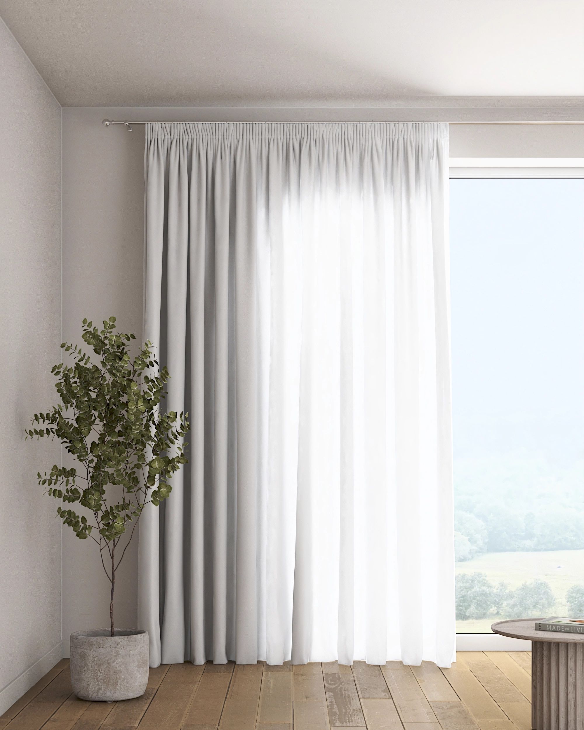Gordijn met plooiband kleur product wit stof halftransparant, met structuur