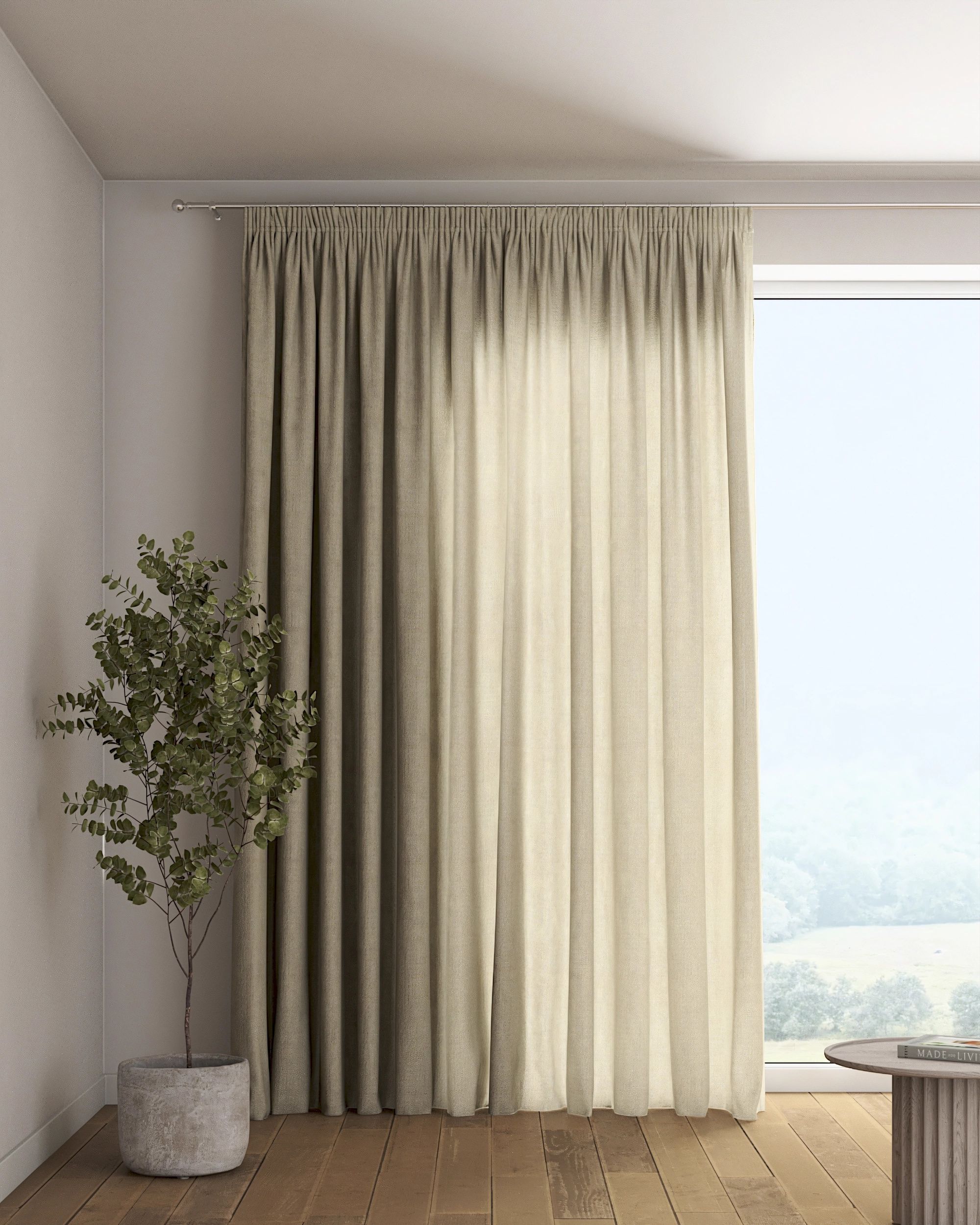 Gordijn met plooiband kleur product beige stof halftransparant, glanzend, met structuur