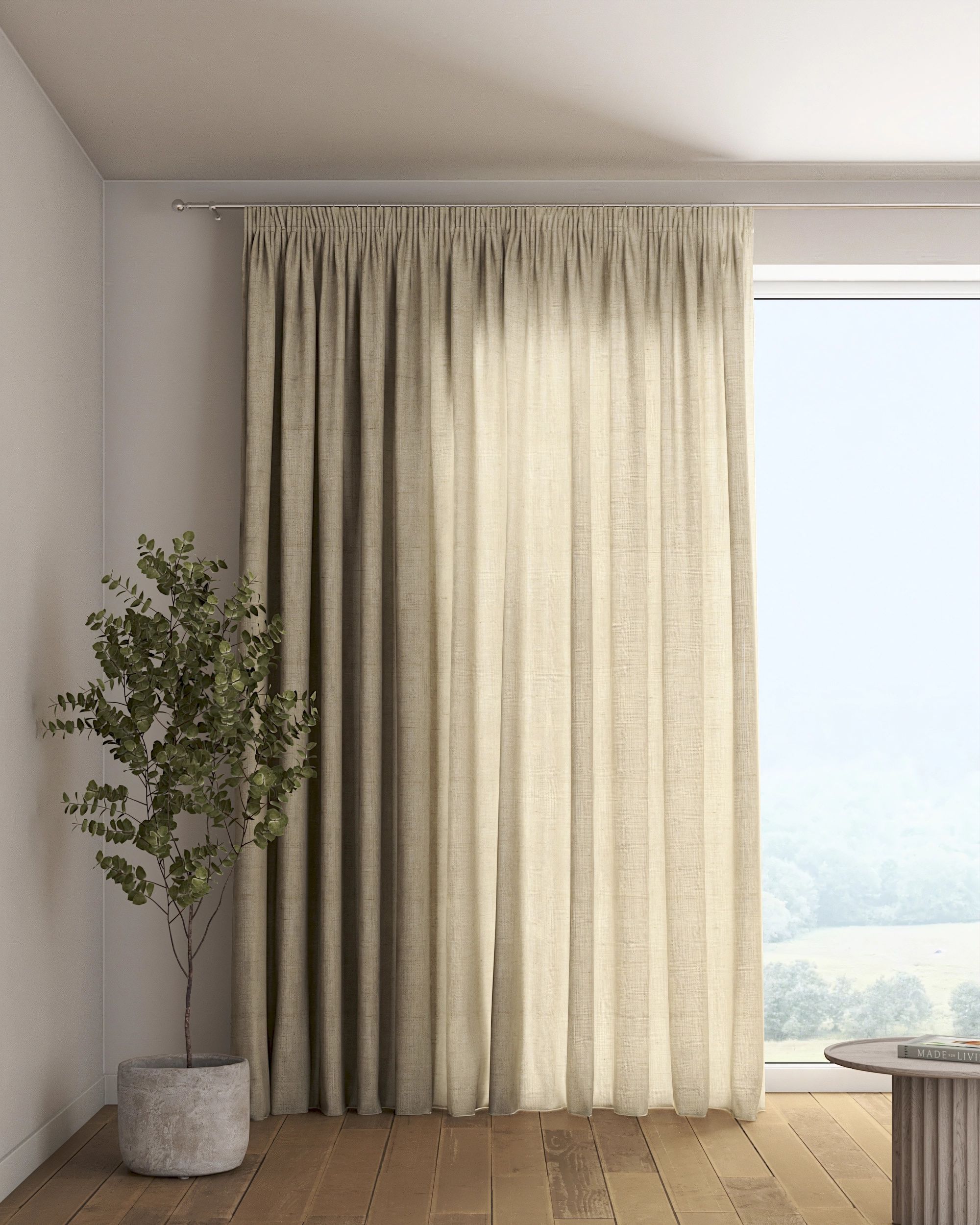 Gordijn met plooiband kleur product beige stof halftransparant, glanzend, met structuur
