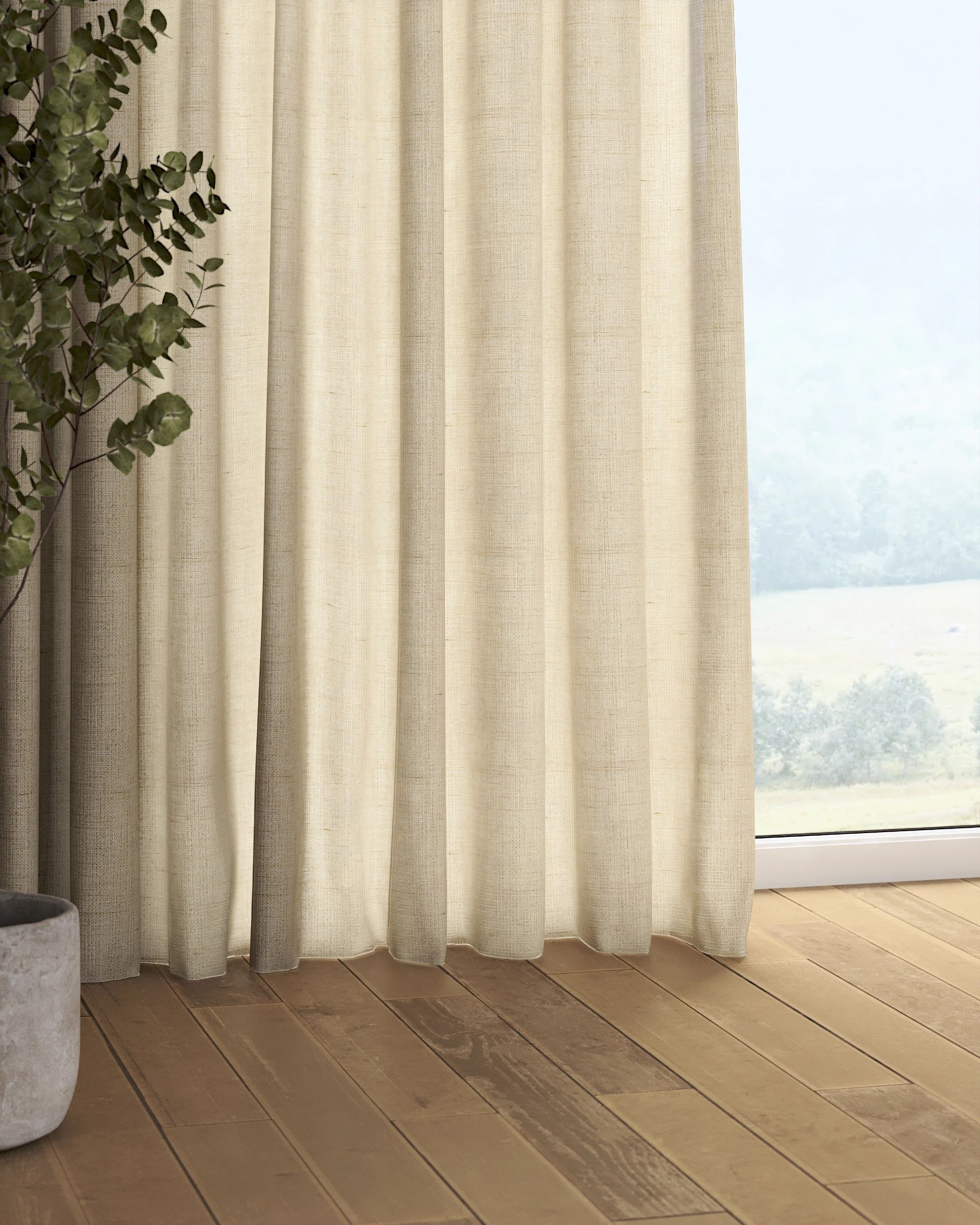 Gordijn met plooiband kleur product beige stof halftransparant, glanzend, met structuur (hover)