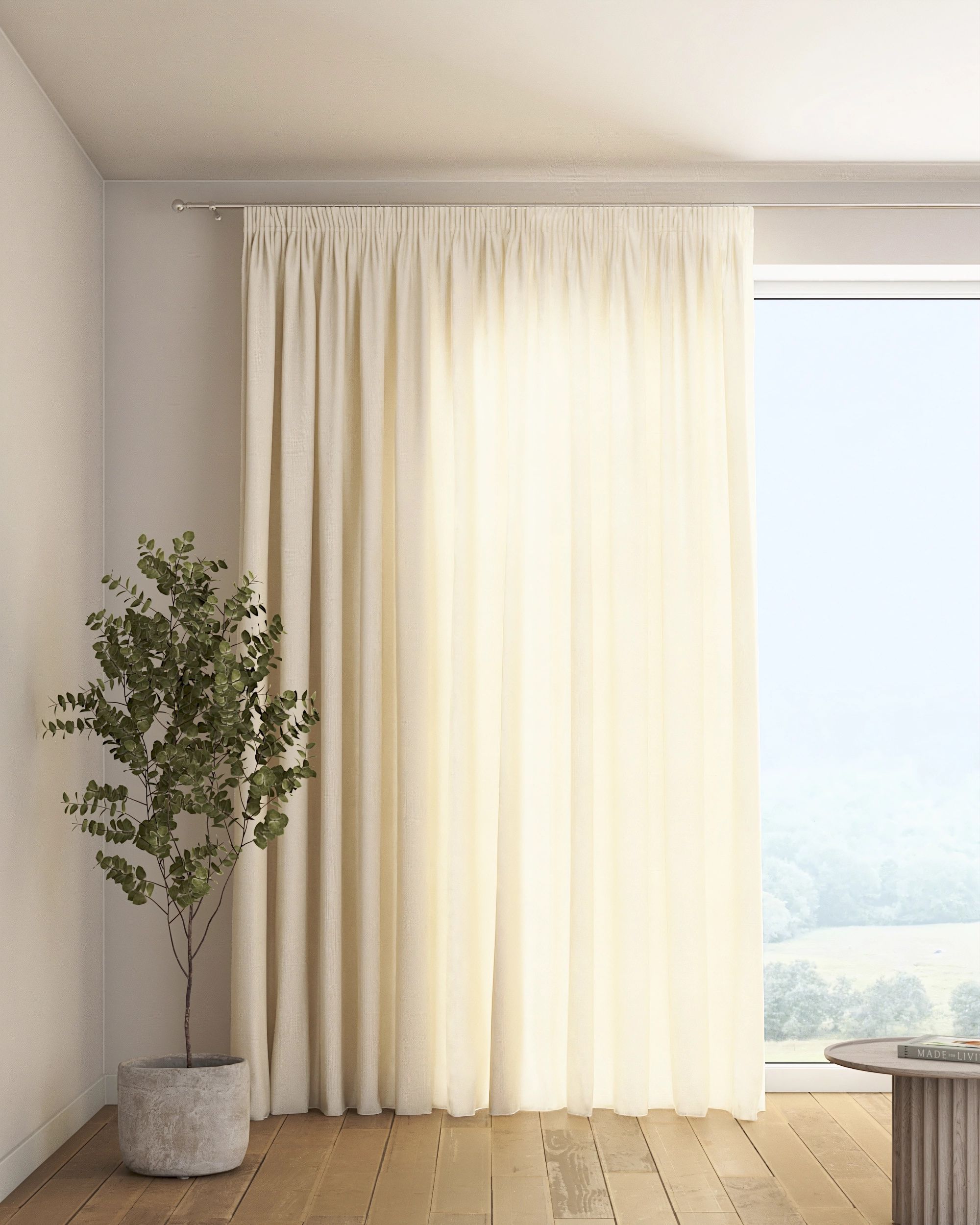 Gordijn met plooiband kleur product crème stof halftransparant, glanzend, met structuur