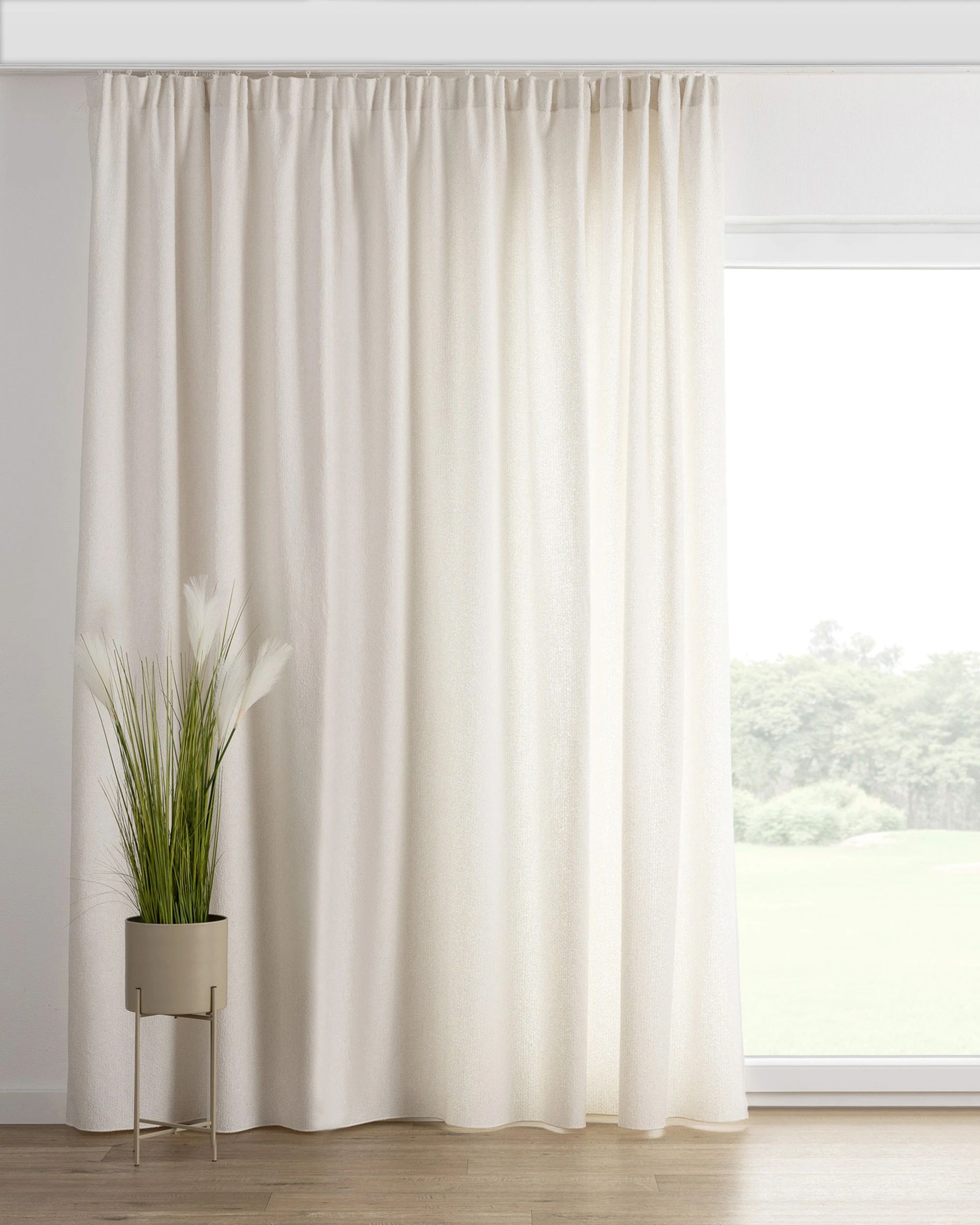 Gordijn met plooiband kleur product wit stof met structuur