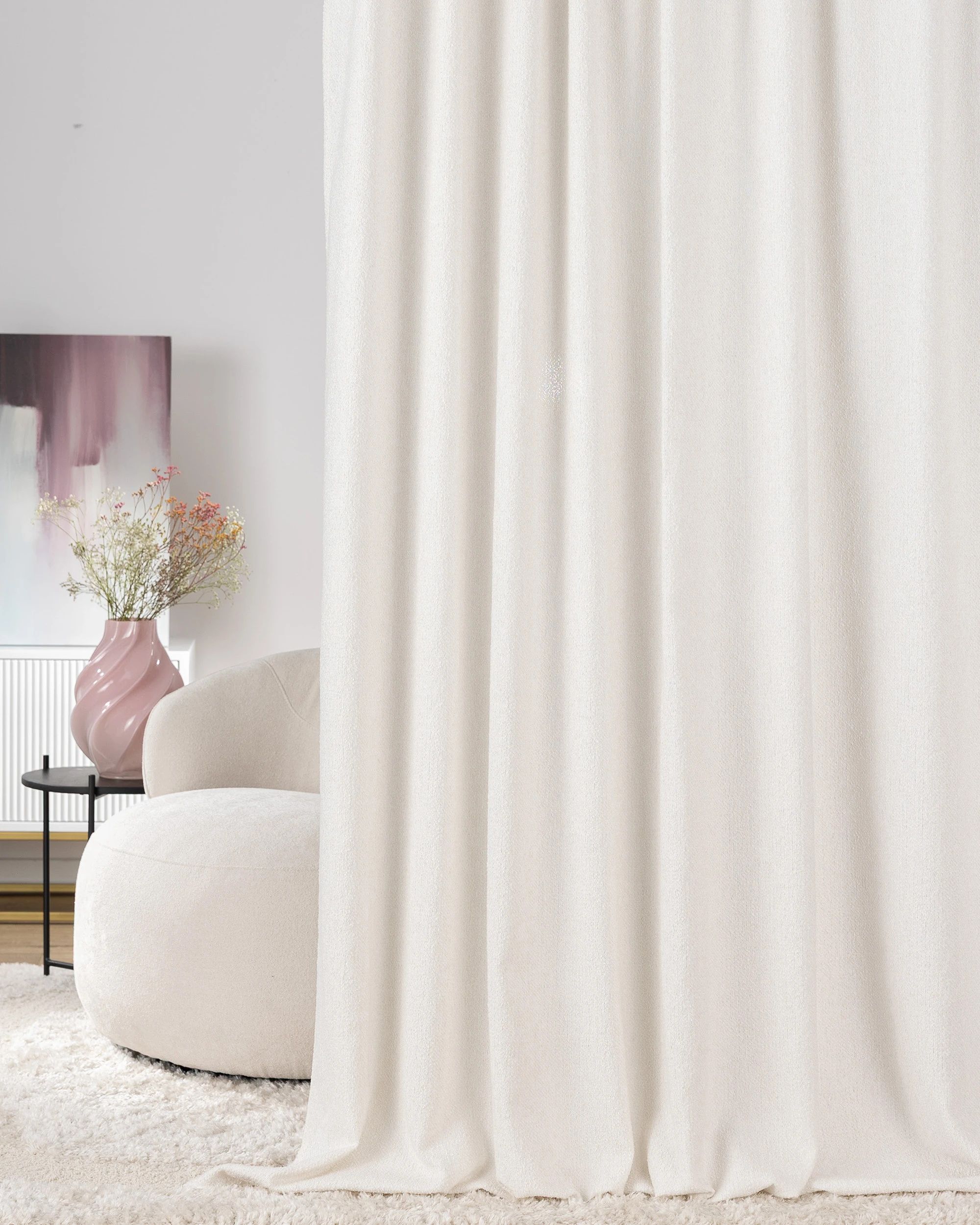 Gordijn met plooiband kleur product wit stof met structuur (hover)