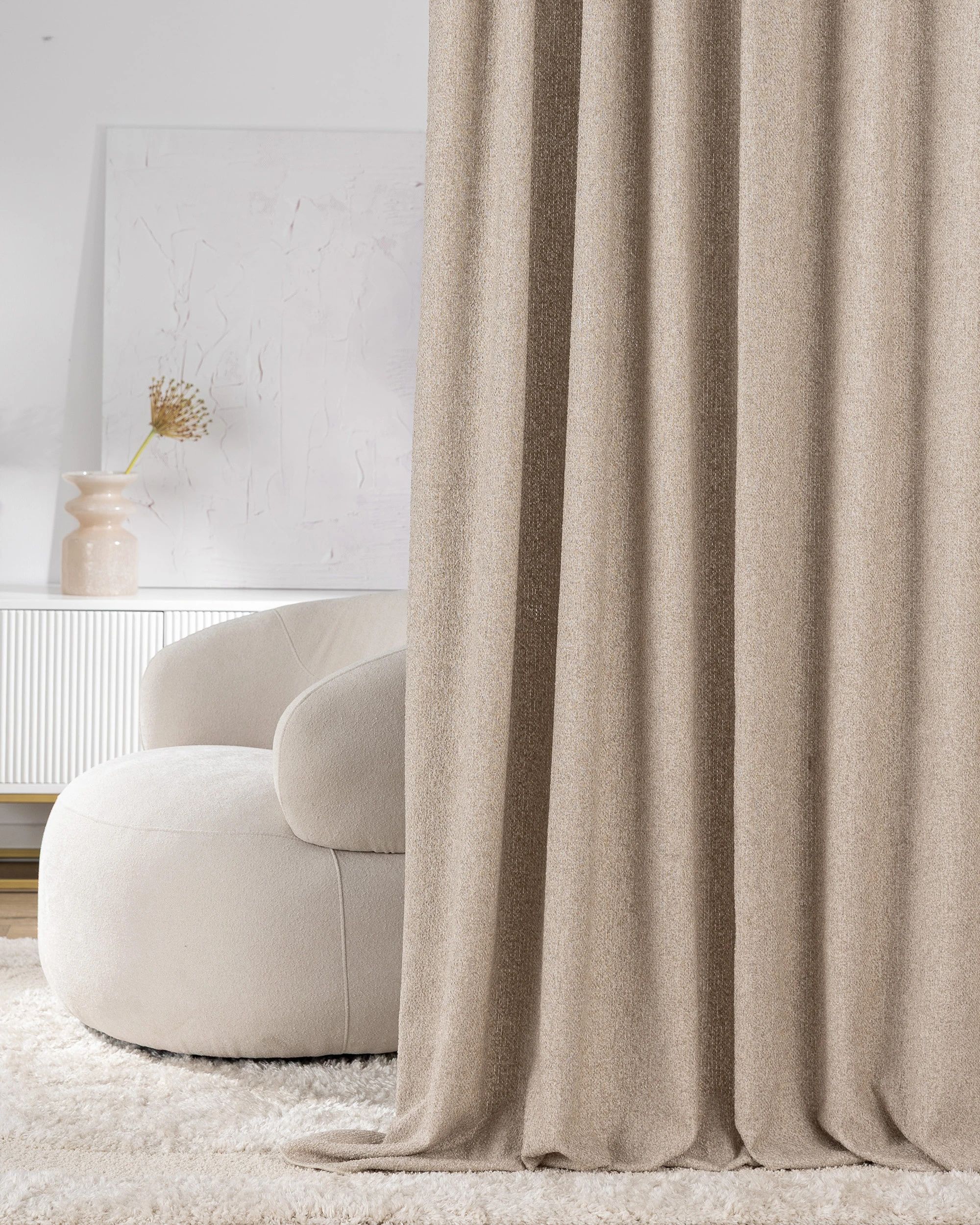 Gordijn met plooiband kleur product beige stof met structuur (hover)