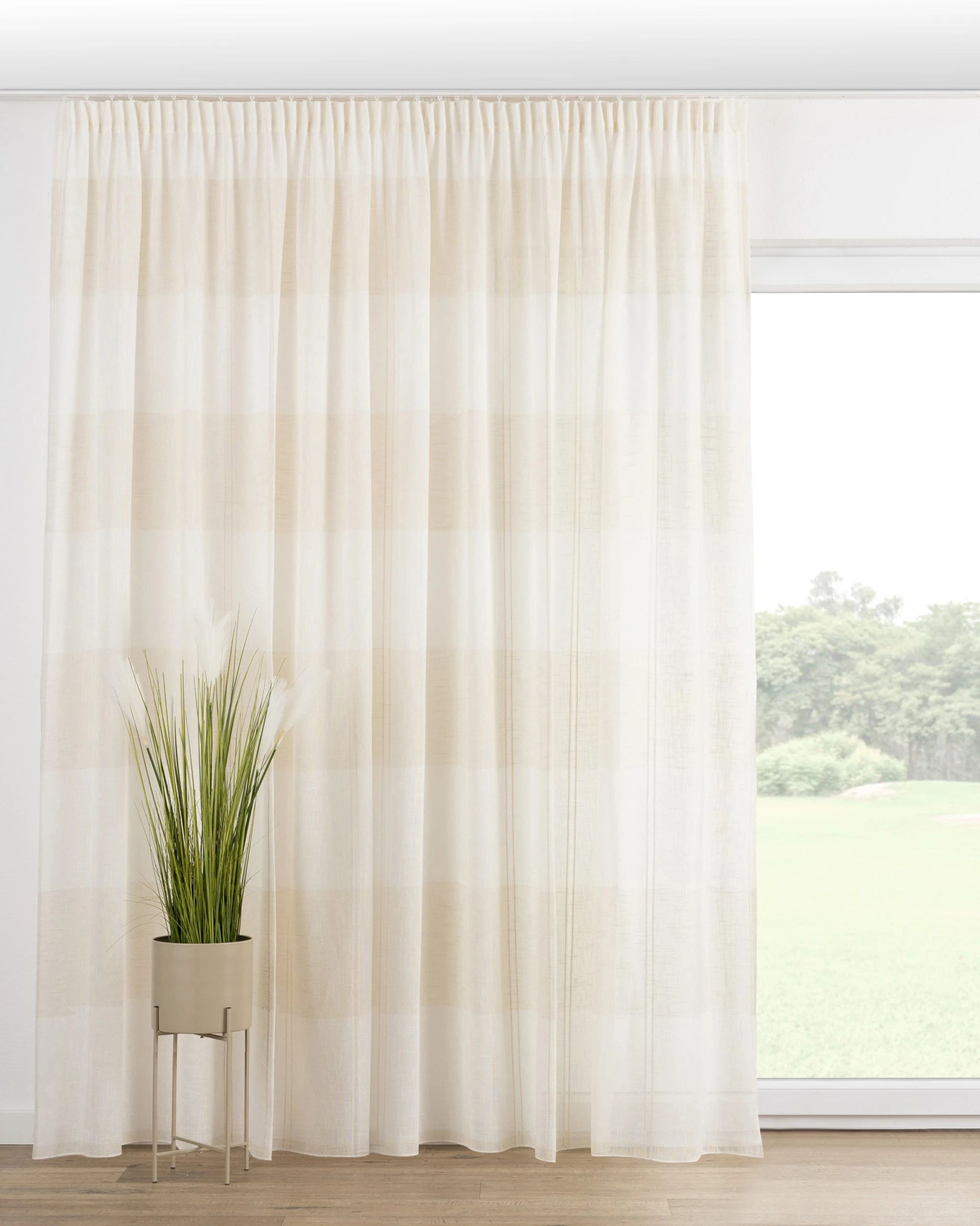 Gordijn met plooiband kleur product crème stof halftransparant, met structuur, met patroon