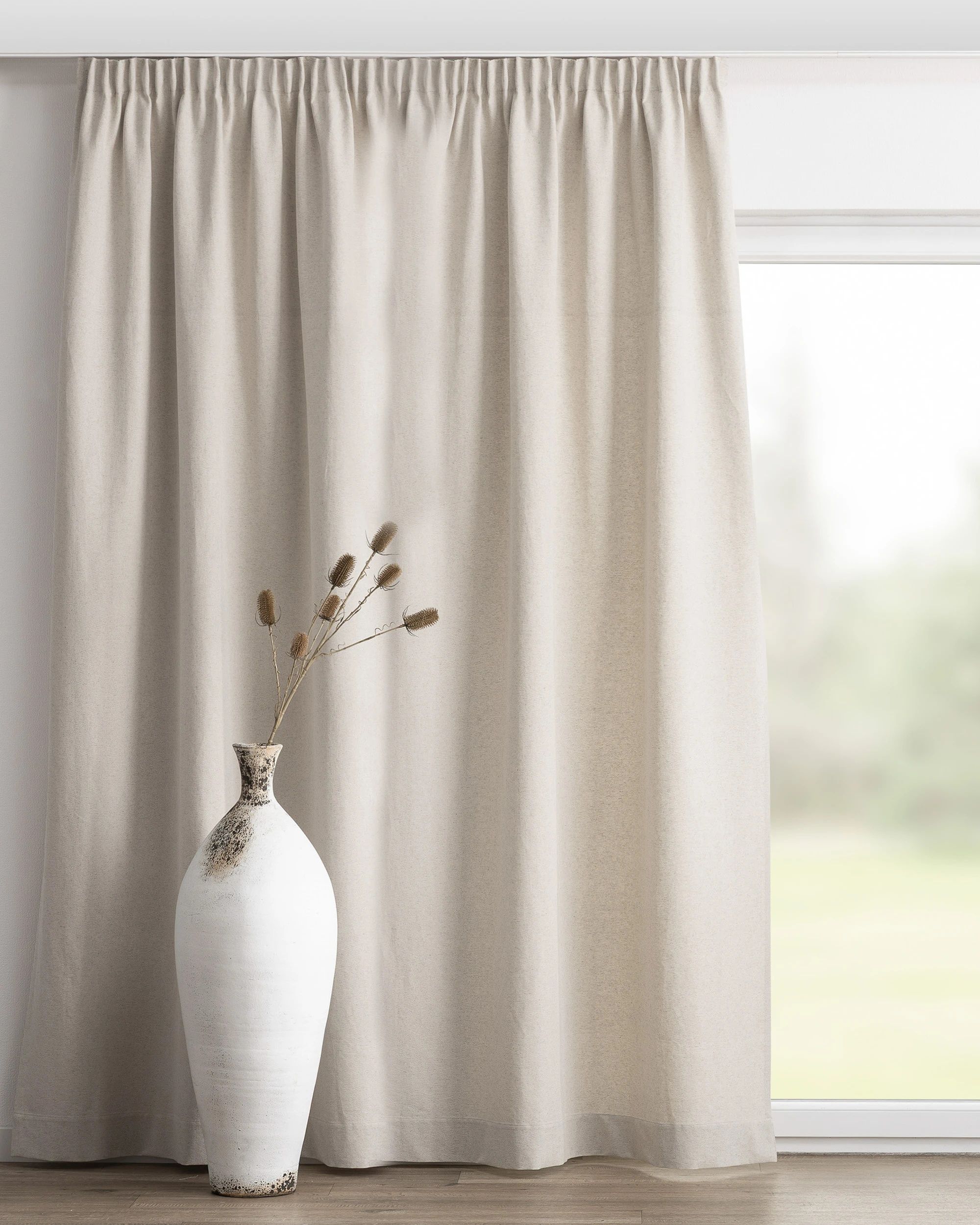 Gordijn met plooiband kleur product beige stof met structuur