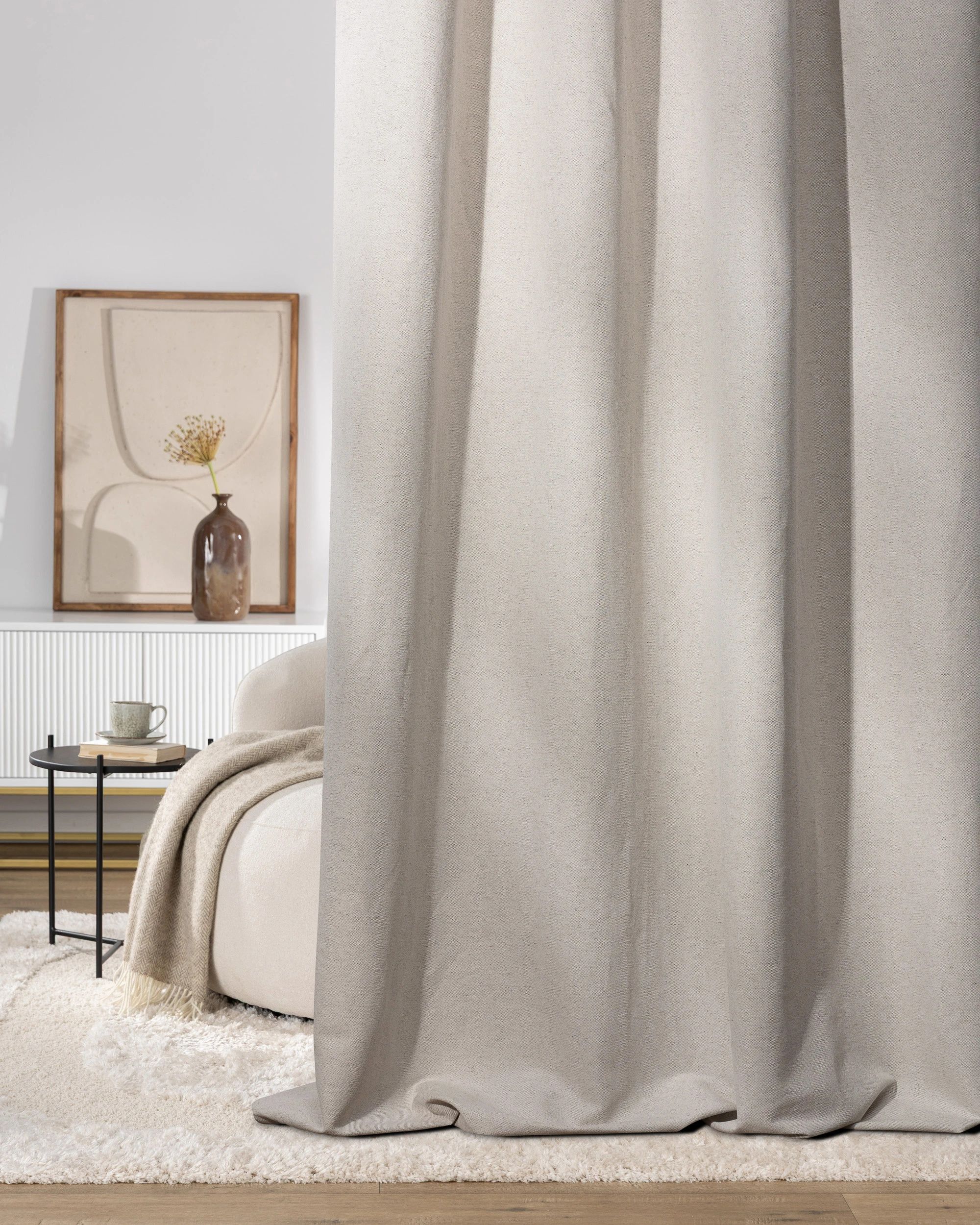 Gordijn met plooiband kleur product beige stof met structuur (hover)