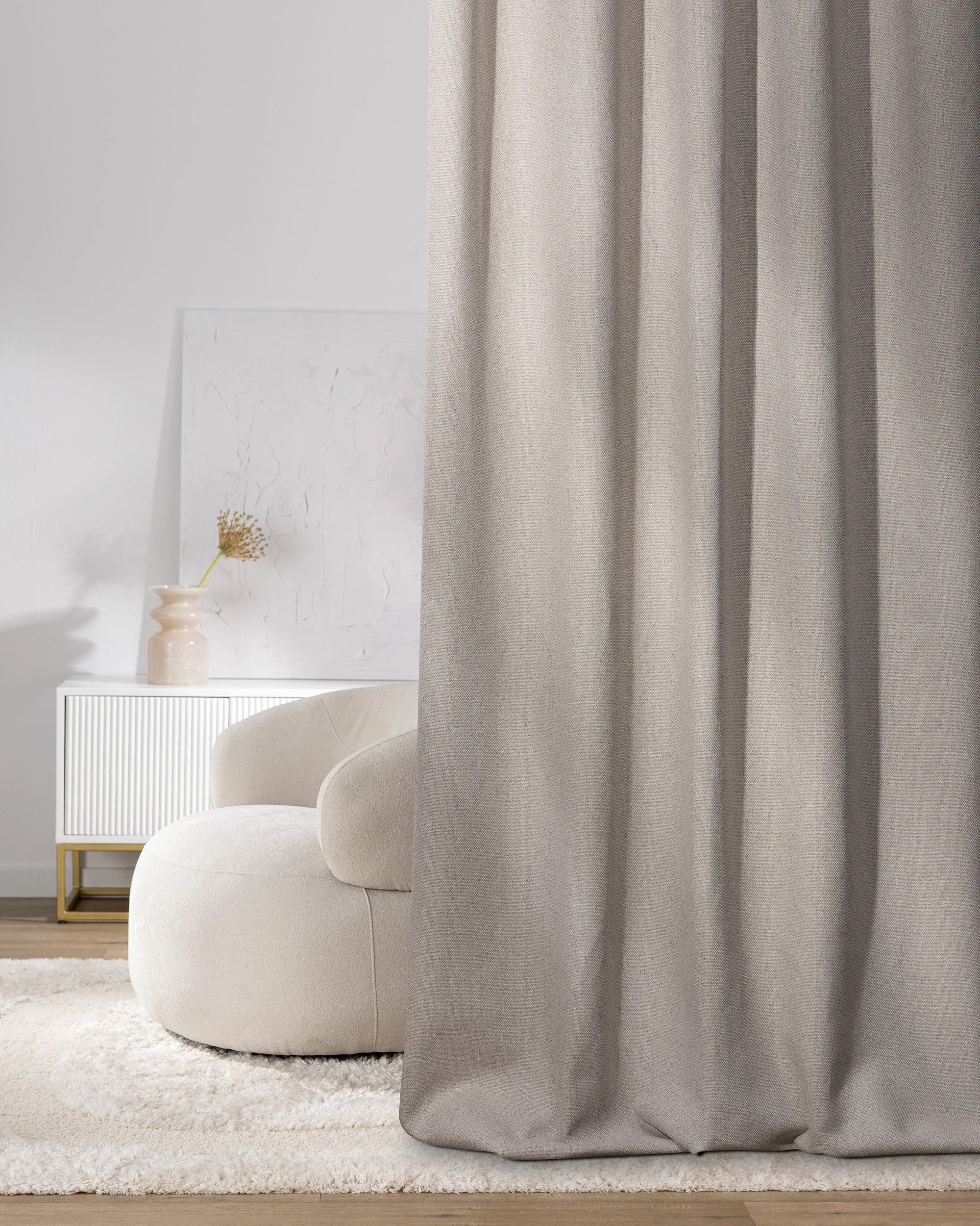 Gordijn met plooiband kleur product beige stof met structuur (hover)