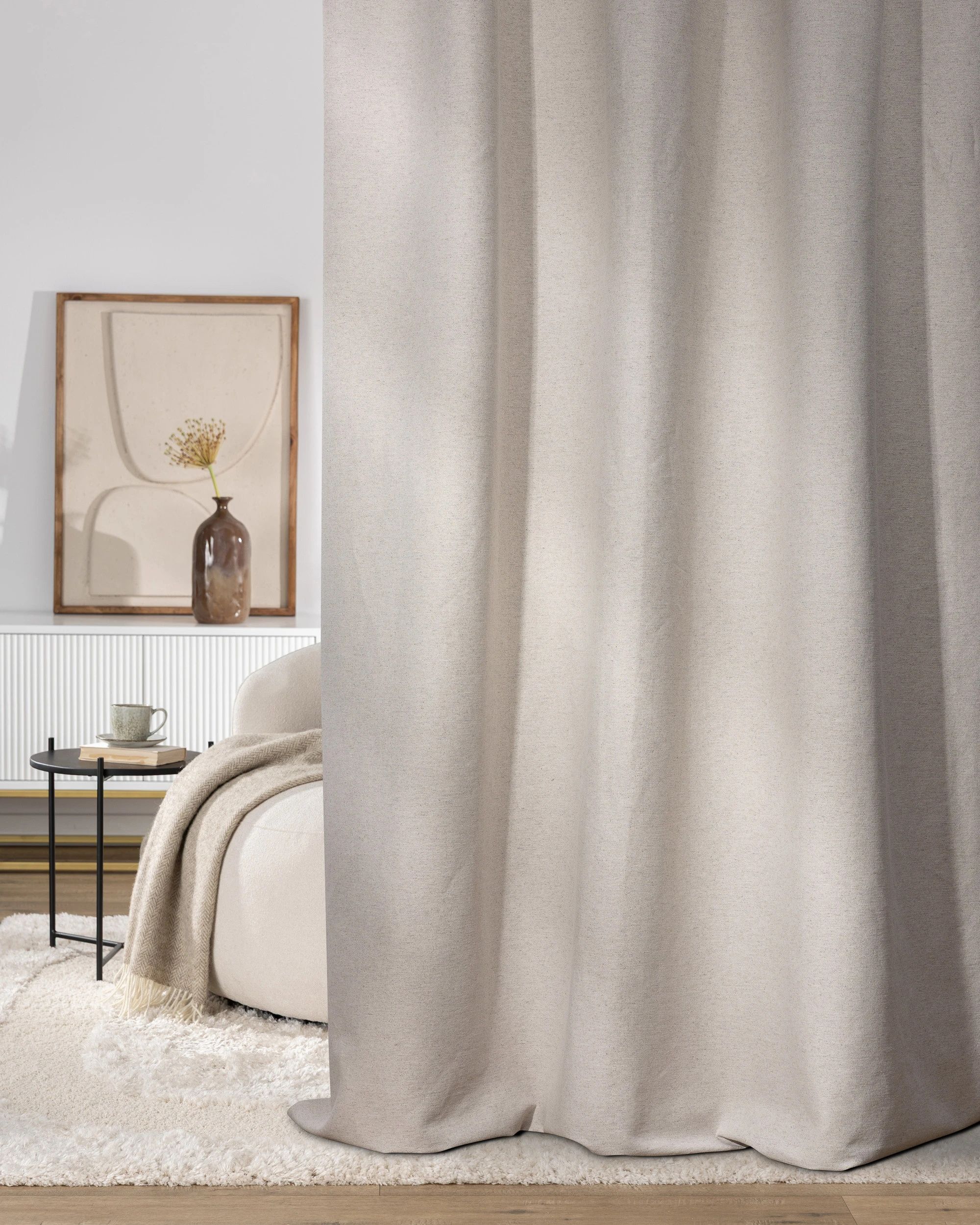Gordijn met plooiband kleur product beige stof met structuur (hover)