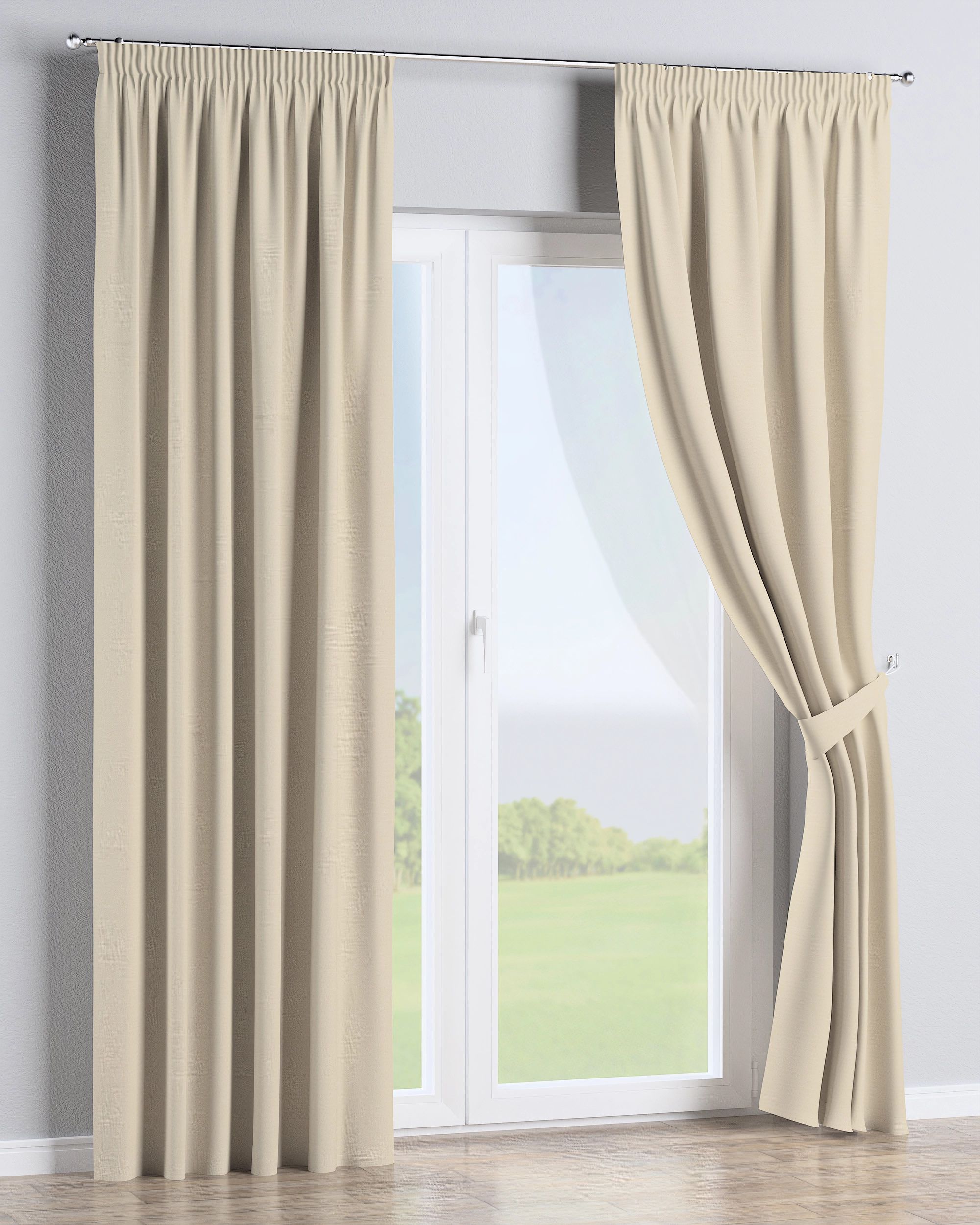 Gordijn met plooiband kleur product beige stof outdoor, met structuur (hover)