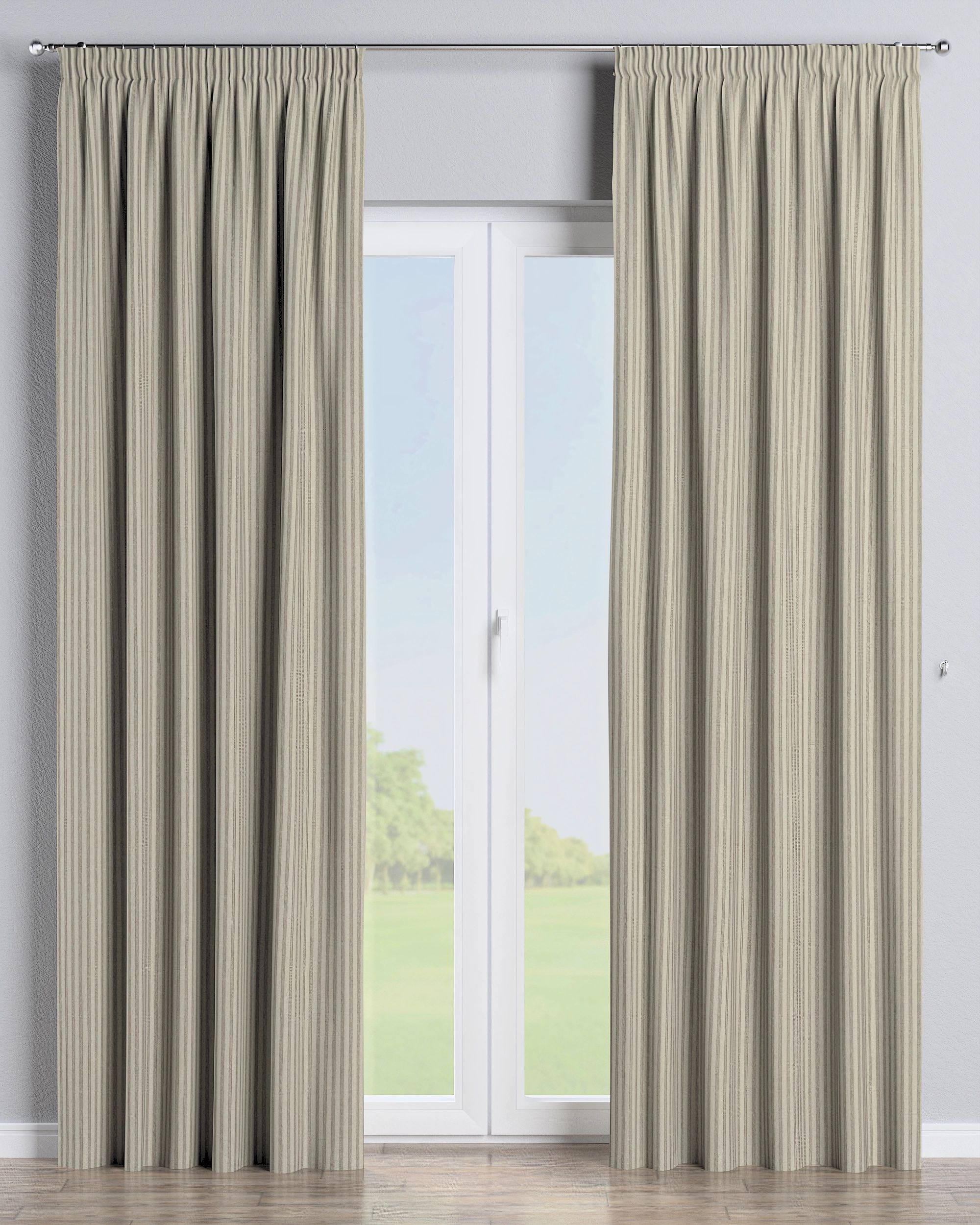 Gordijn met plooiband kleur product beige stof outdoor, met structuur, met patroon