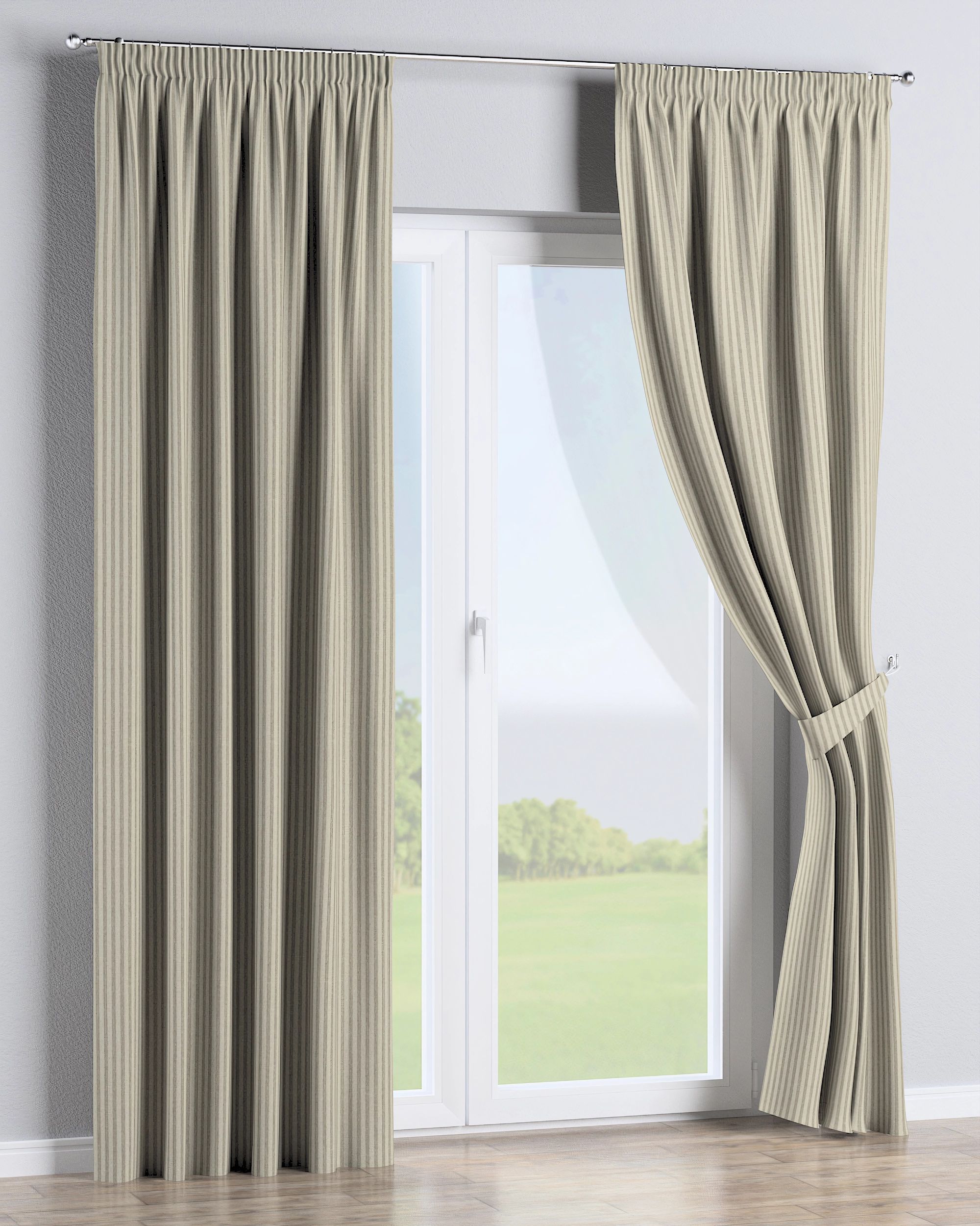 Gordijn met plooiband kleur product beige stof outdoor, met structuur, met patroon (hover)