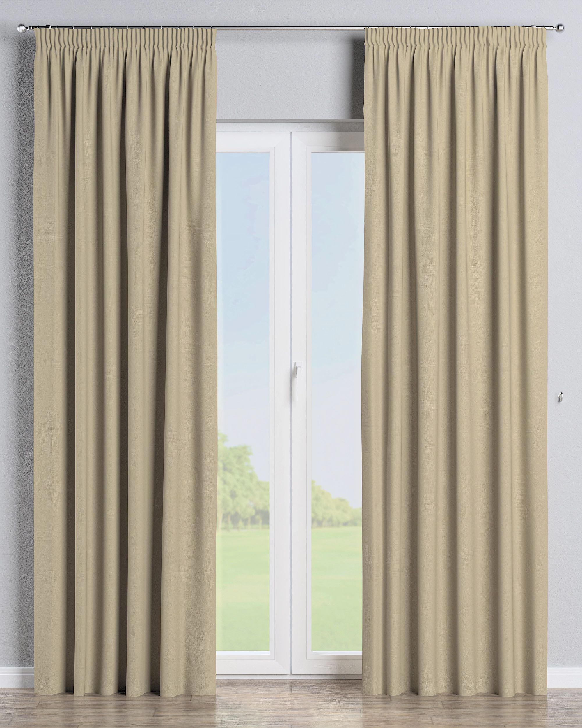 Gordijn met plooiband kleur product beige stof outdoor, met structuur