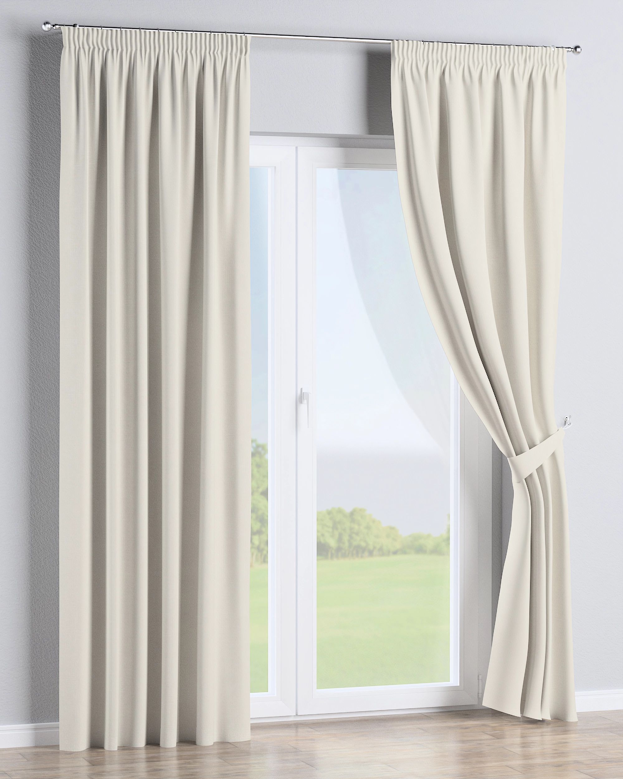 Gordijn met plooiband kleur product crème stof outdoor, met structuur (hover)