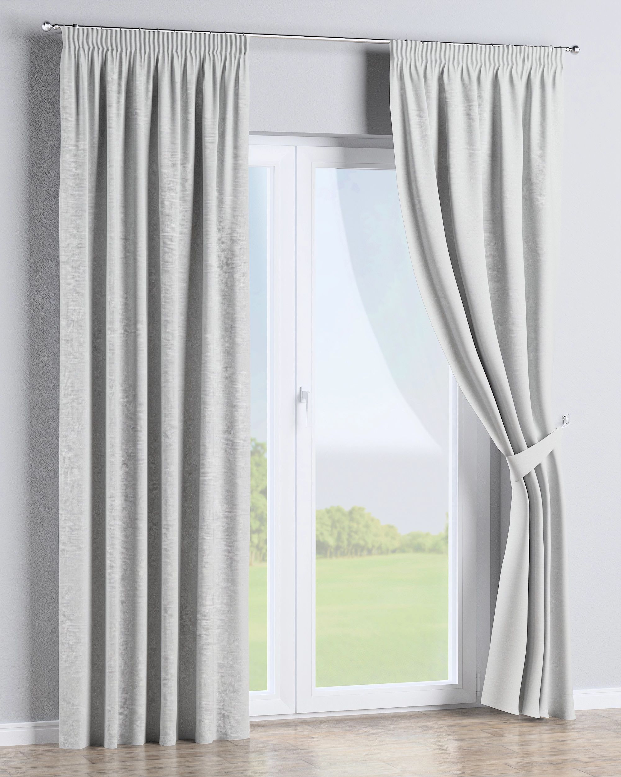 Gordijn met plooiband kleur product grijs stof outdoor, met structuur (hover)