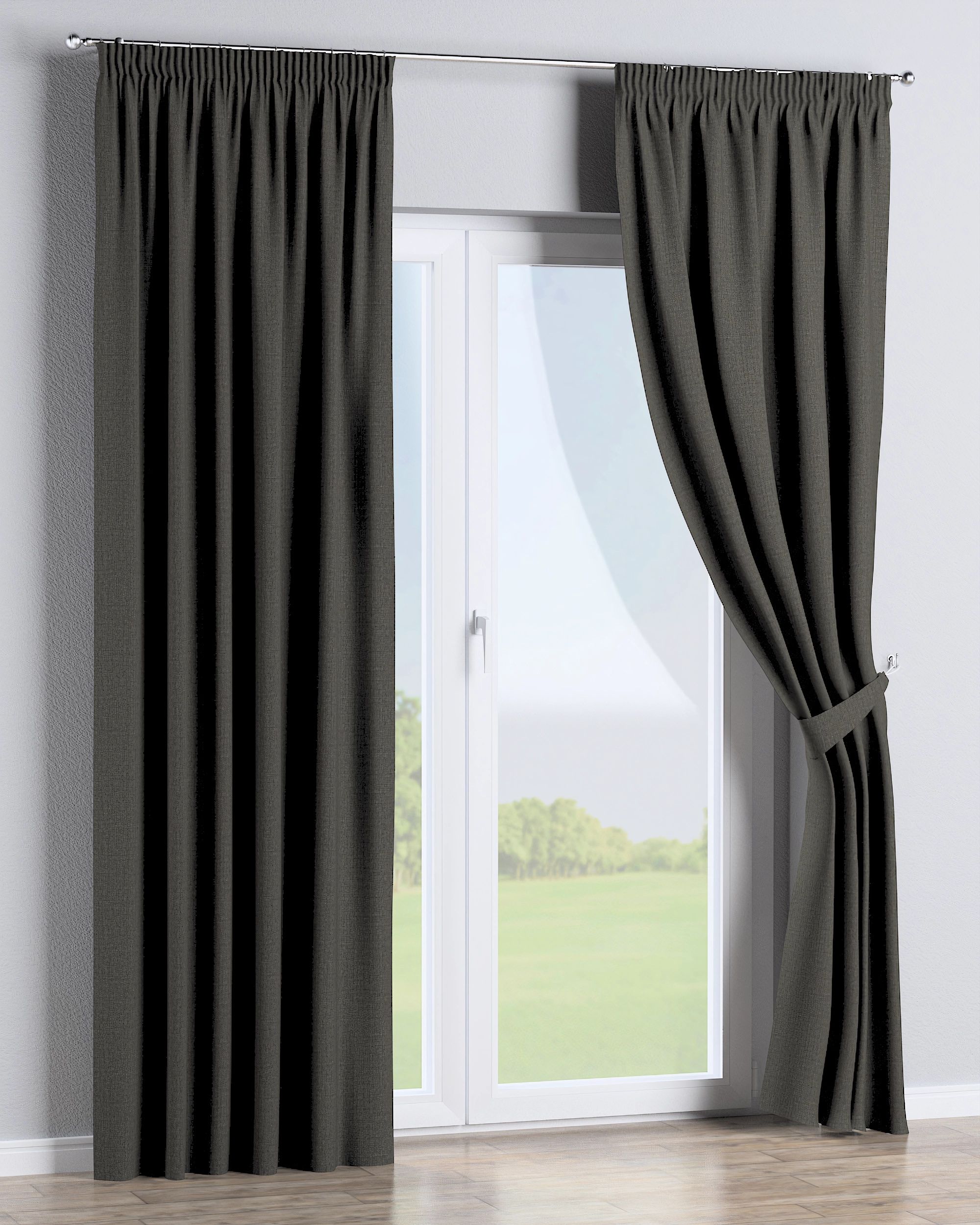 Gordijn met plooiband kleur product bruin stof outdoor, met structuur (hover)