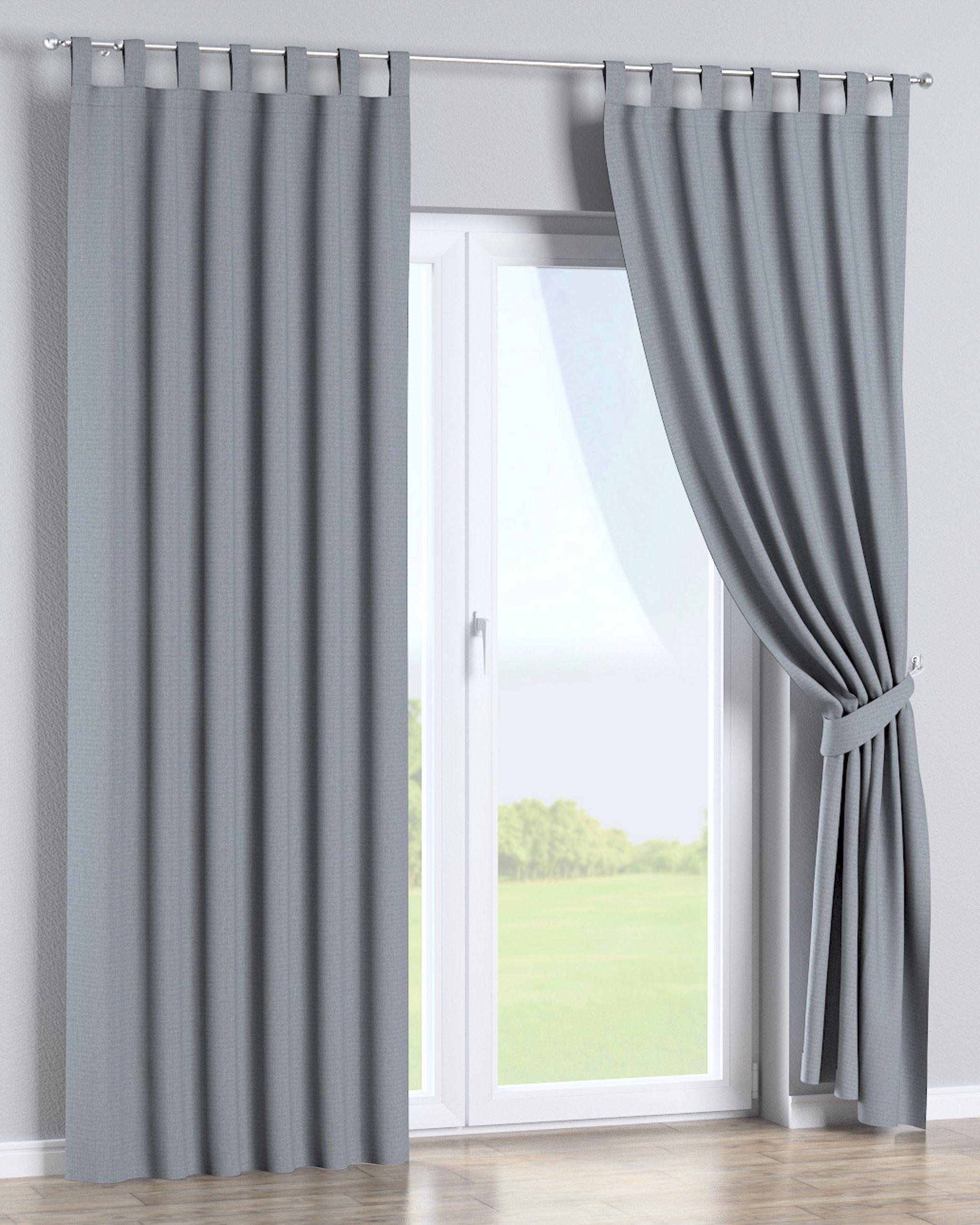 Gordijn met lussen kleur product zwart stof outdoor, met structuur (hover)