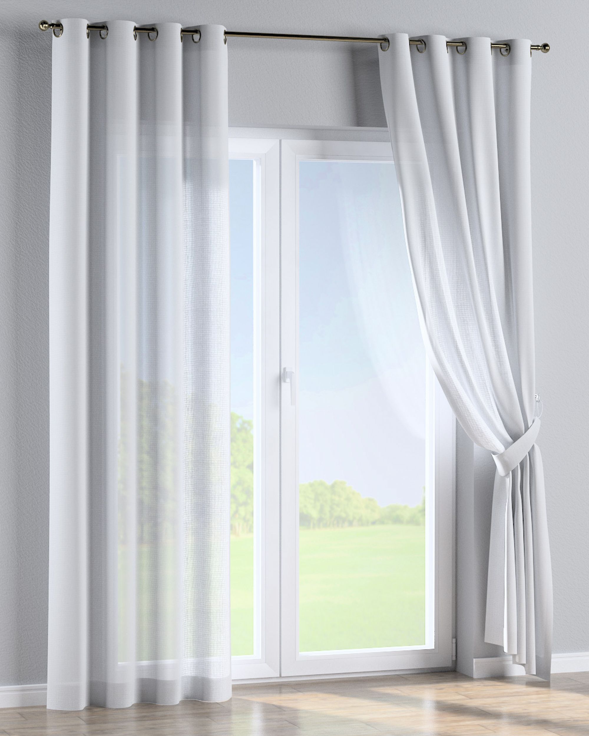 Gordijn met ringen kleur product wit stof halftransparant, met structuur (hover)