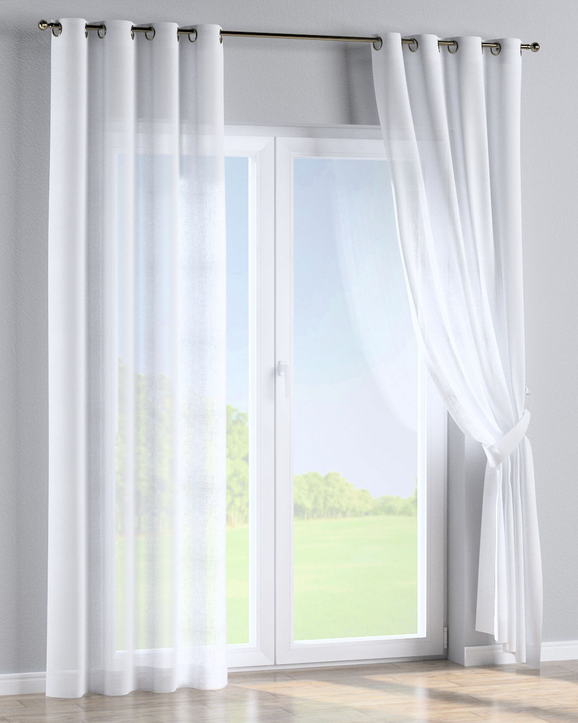 Gordijn met ringen kleur product wit stof halftransparant, met structuur (hover)