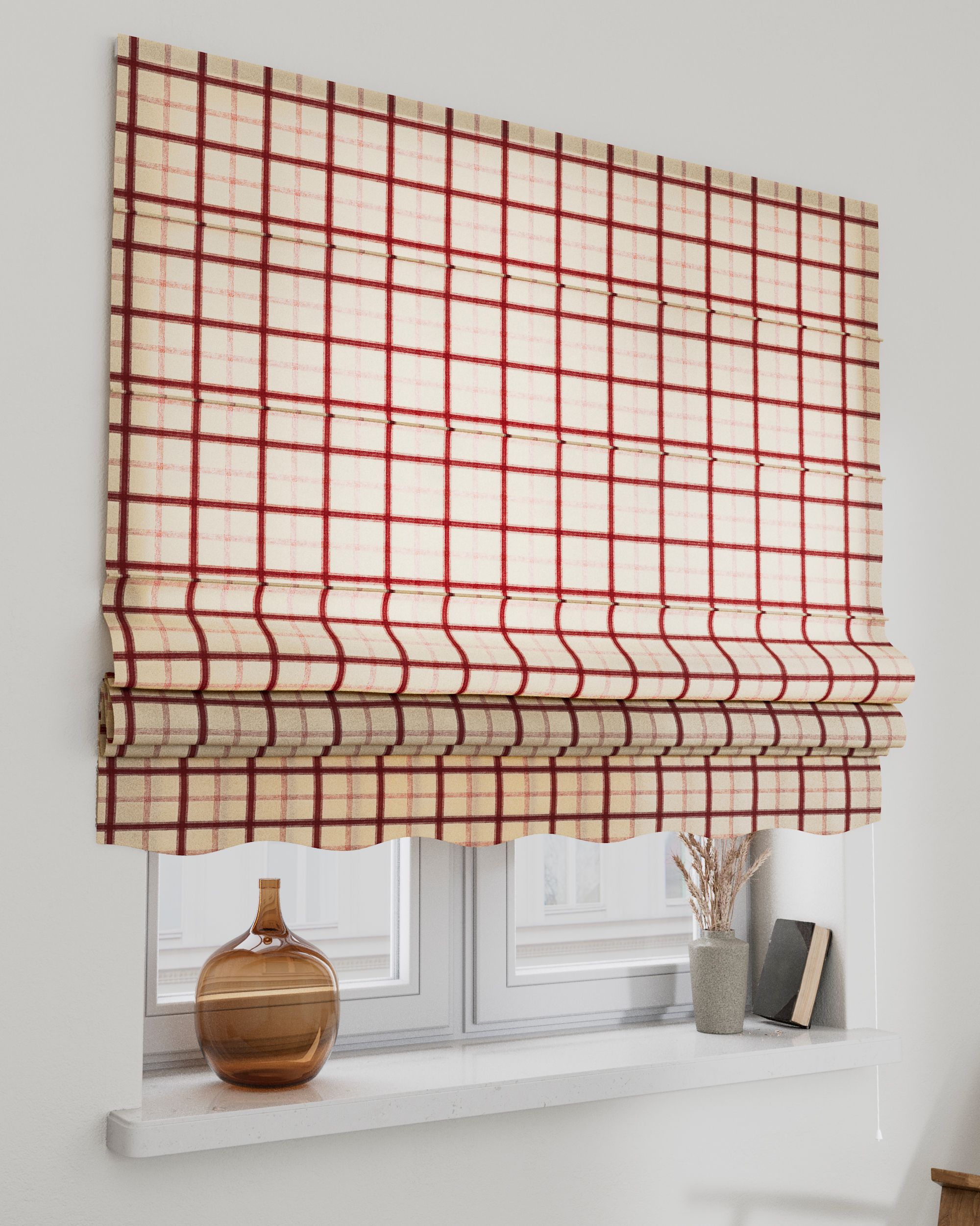 Vouwgordijn Florence kleur product rood stof met patroon