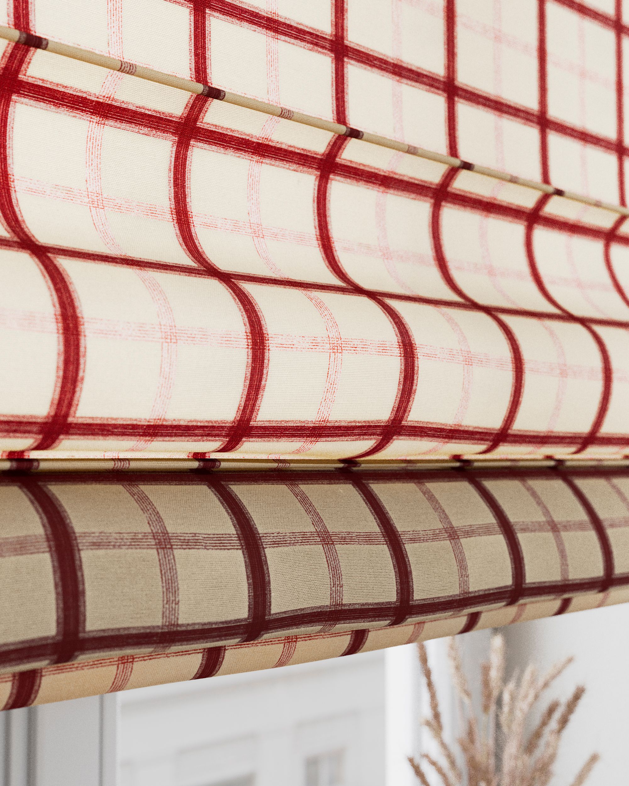 Vouwgordijn Verona kleur product rood stof met patroon (hover)