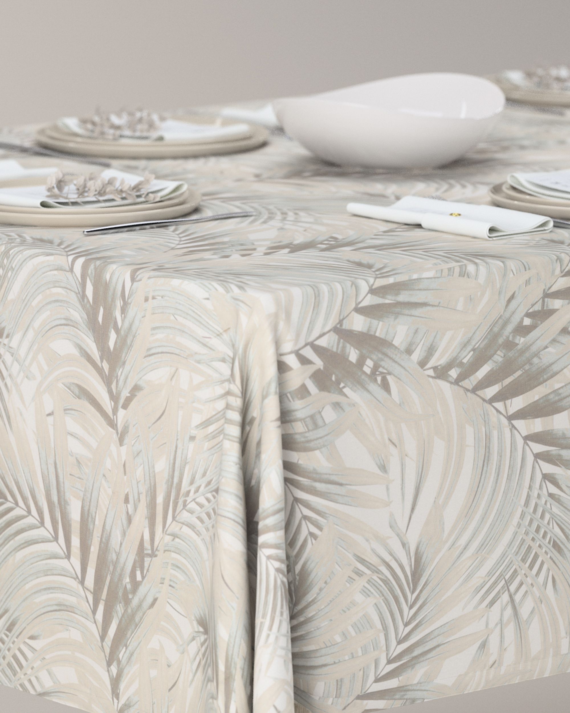 Rechthoekig tafelkleed kleur product beige stof met patroon (hover)
