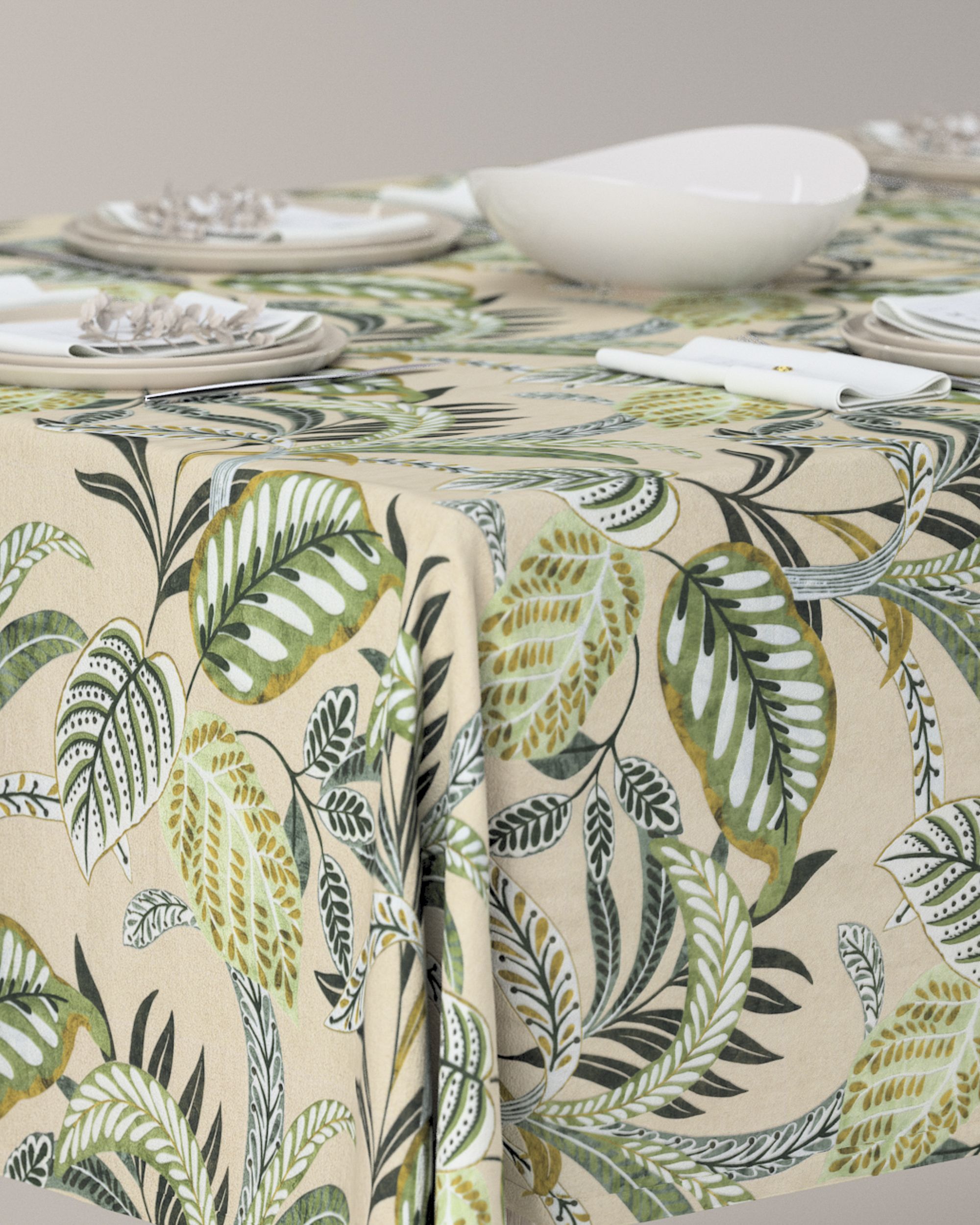 Rechthoekig tafelkleed kleur product groen stof met patroon (hover)
