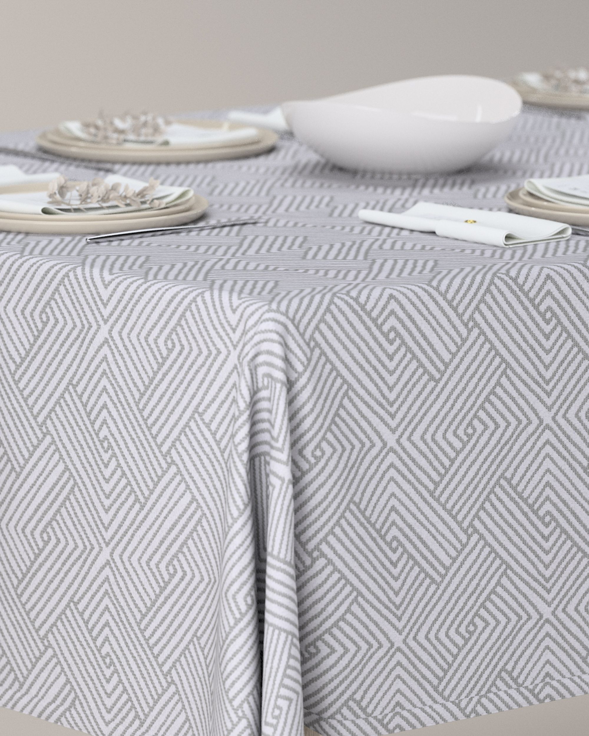 Rechthoekig tafelkleed kleur product zilver stof met structuur, met patroon (hover)