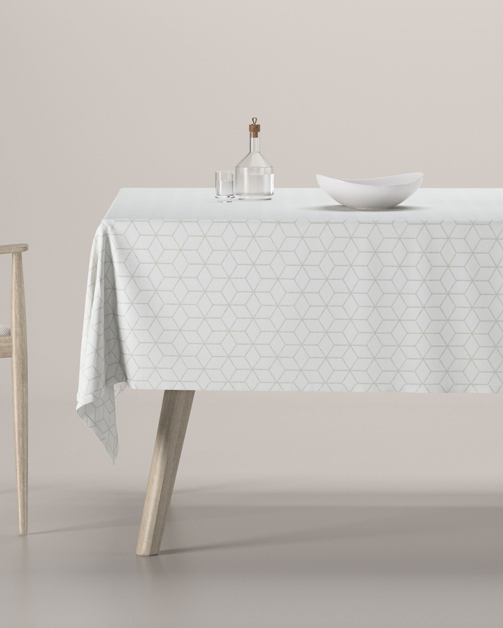 Rechthoekig tafelkleed kleur product wit stof met structuur, met patroon