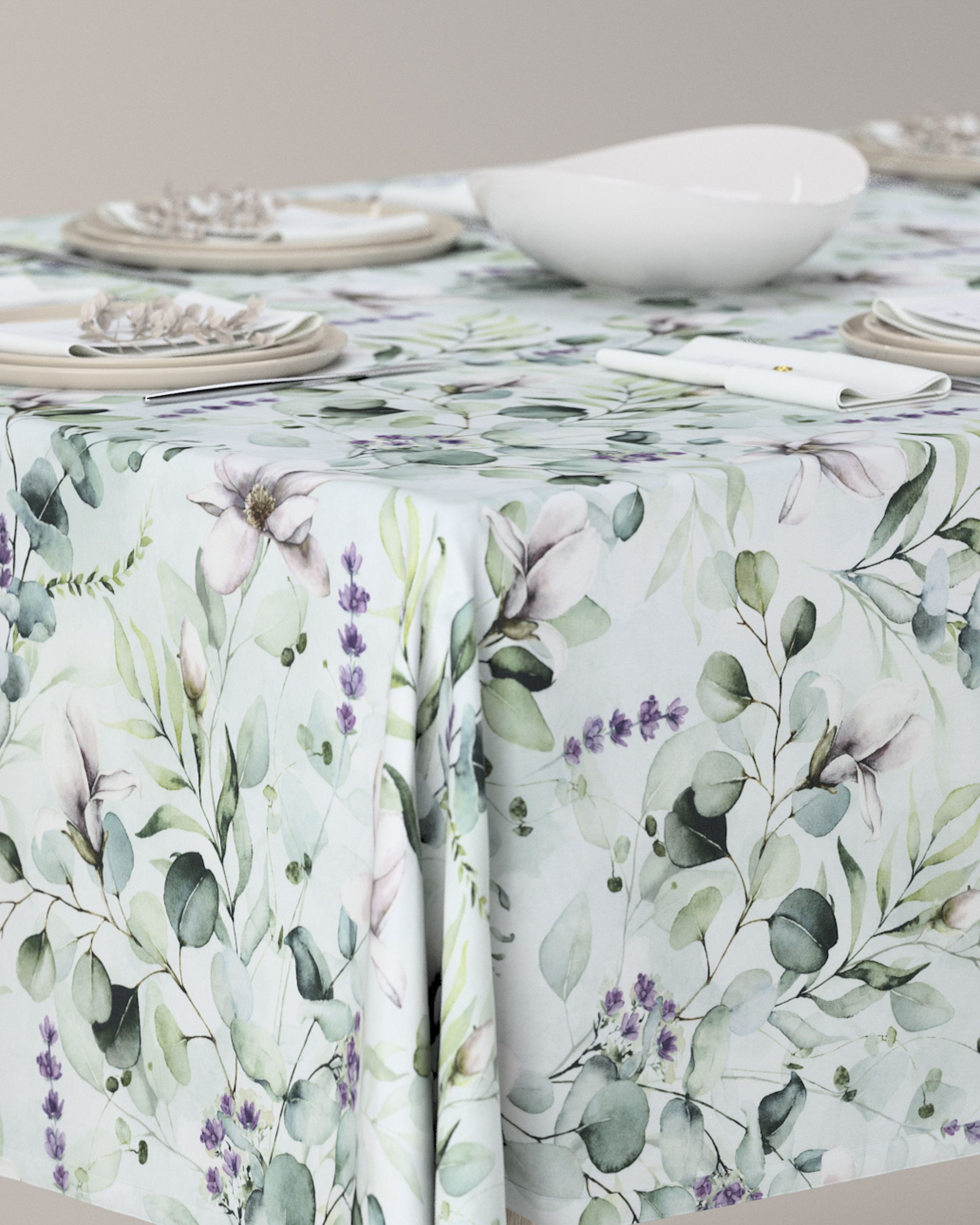 Rechthoekig tafelkleed kleur product groen stof met patroon (hover)