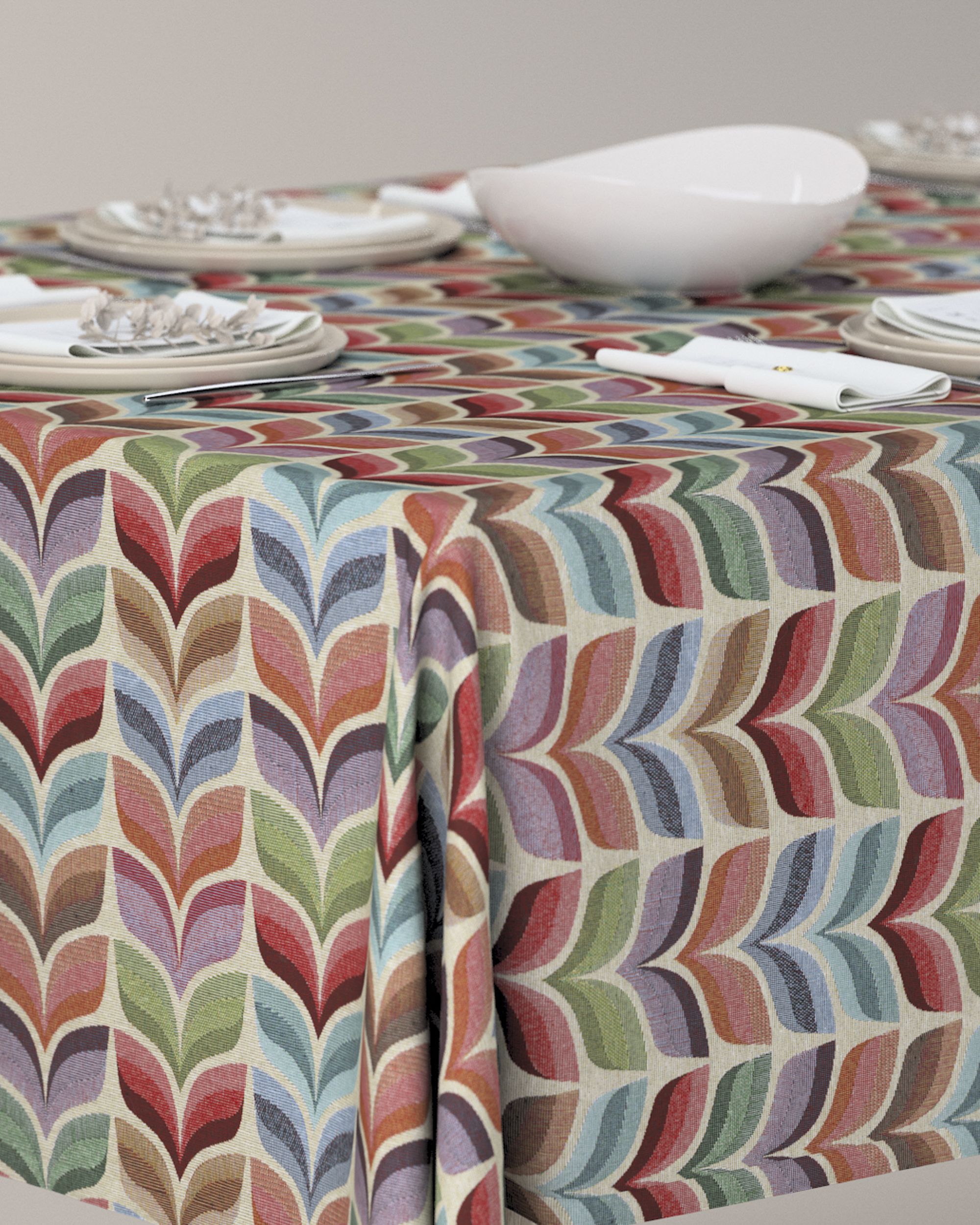 Rechthoekig tafelkleed kleur product meerkleurig stof met structuur, met patroon (hover)