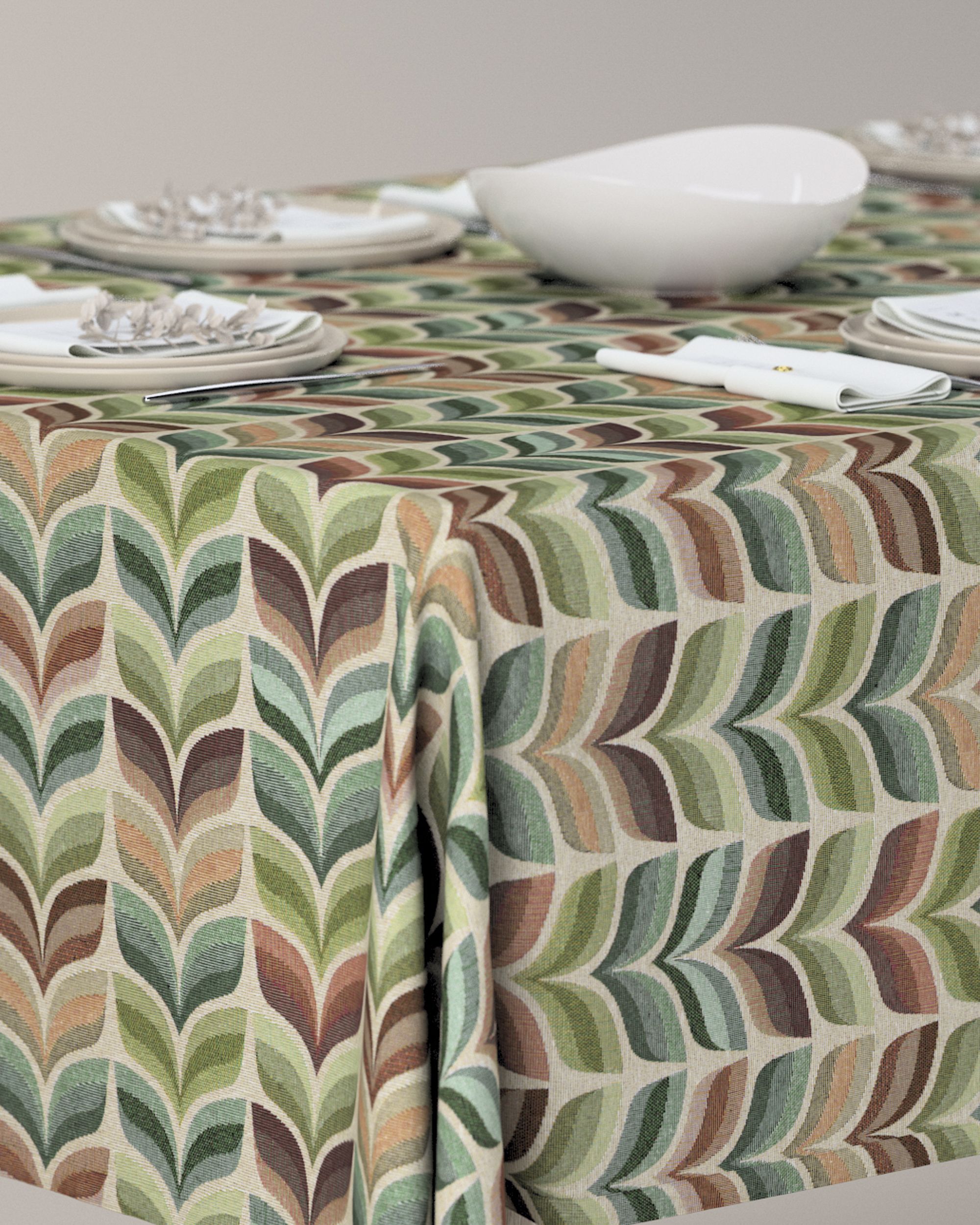 Rechthoekig tafelkleed kleur product groen stof met structuur, met patroon (hover)