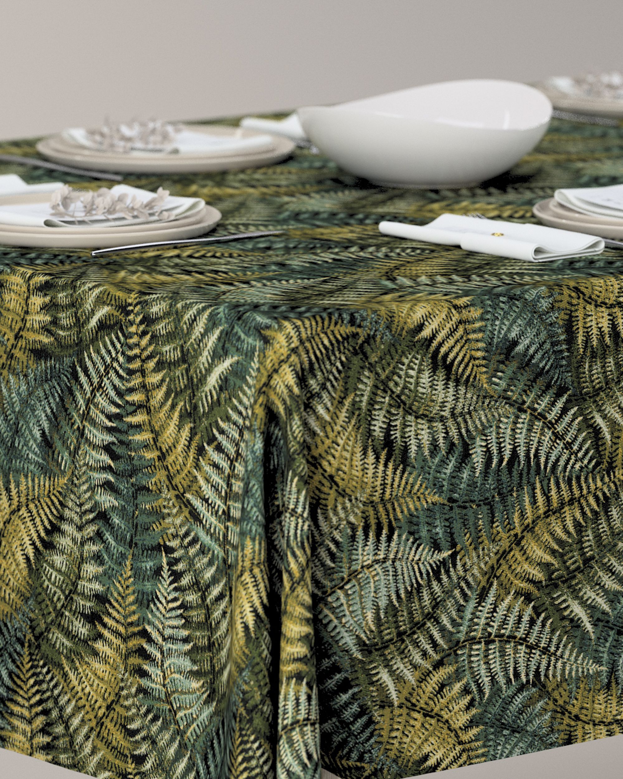 Rechthoekig tafelkleed kleur product groen stof met structuur, met patroon (hover)