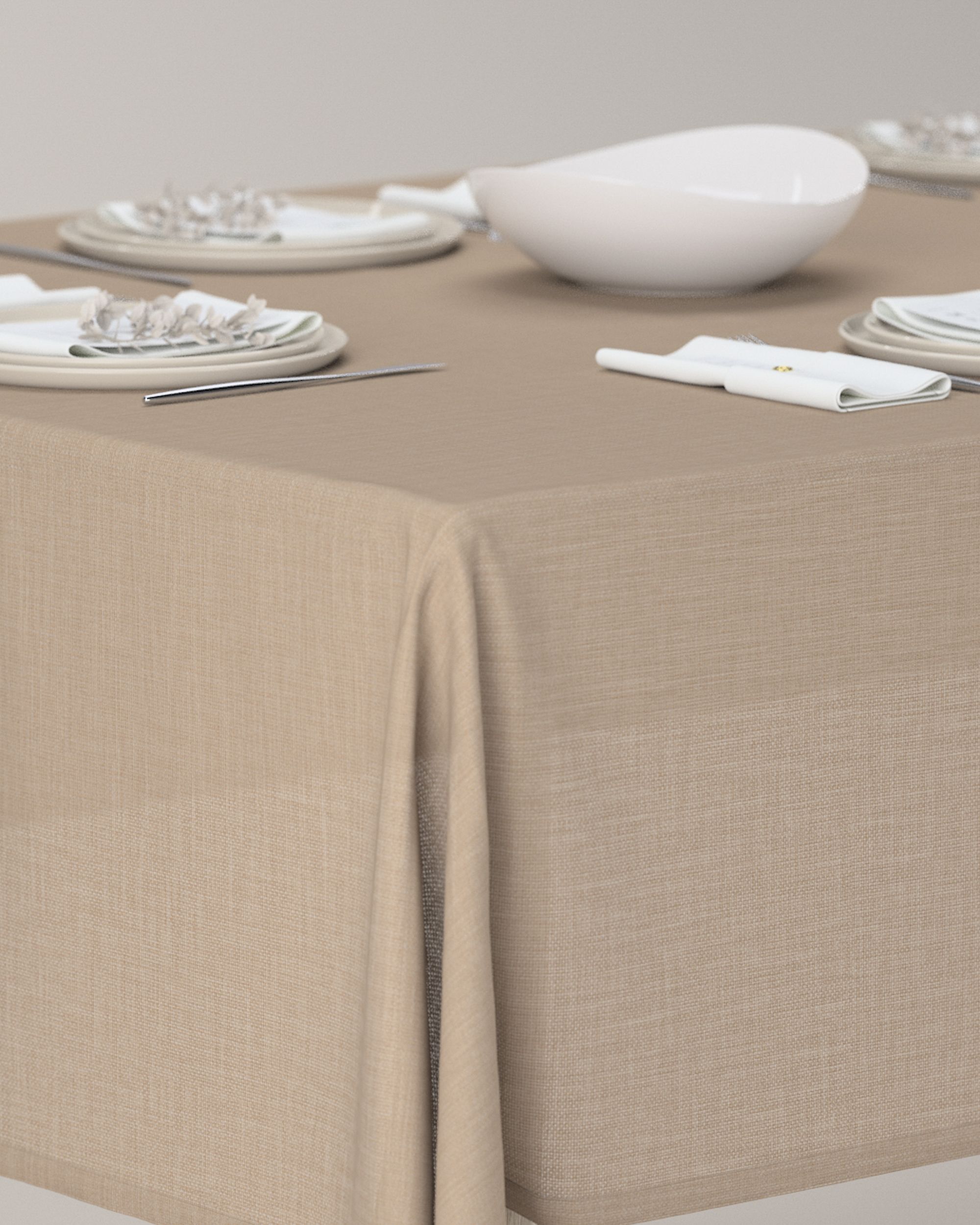 Rechthoekig tafelkleed kleur product beige stof met structuur (hover)