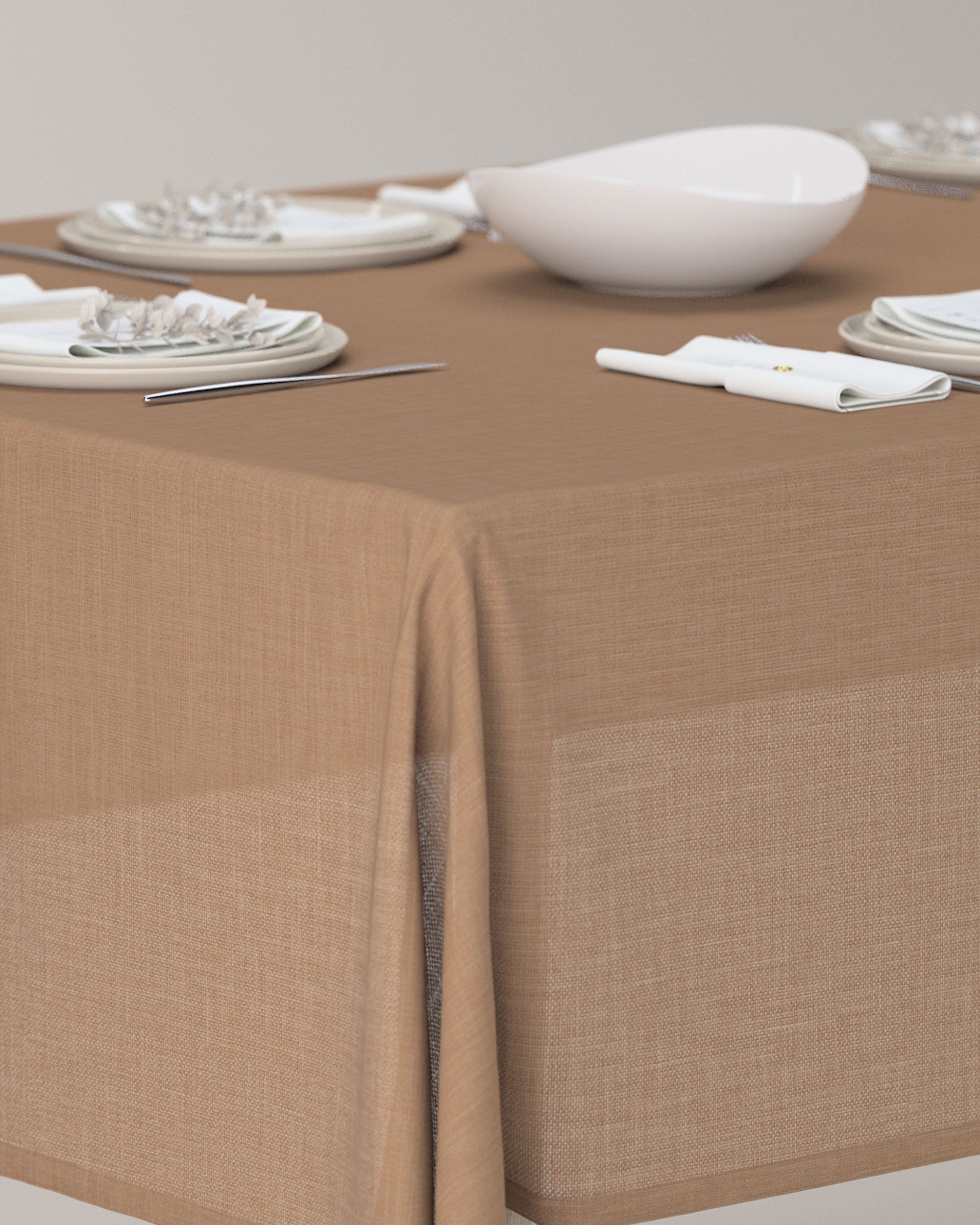 Rechthoekig tafelkleed kleur product bruin stof met structuur (hover)